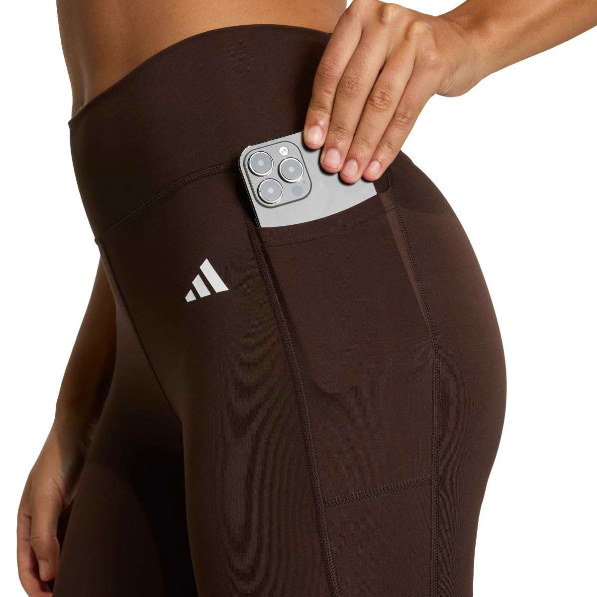Adidas Optime Essentials Cepli Kadın Kahverengi Tayt görsel 2