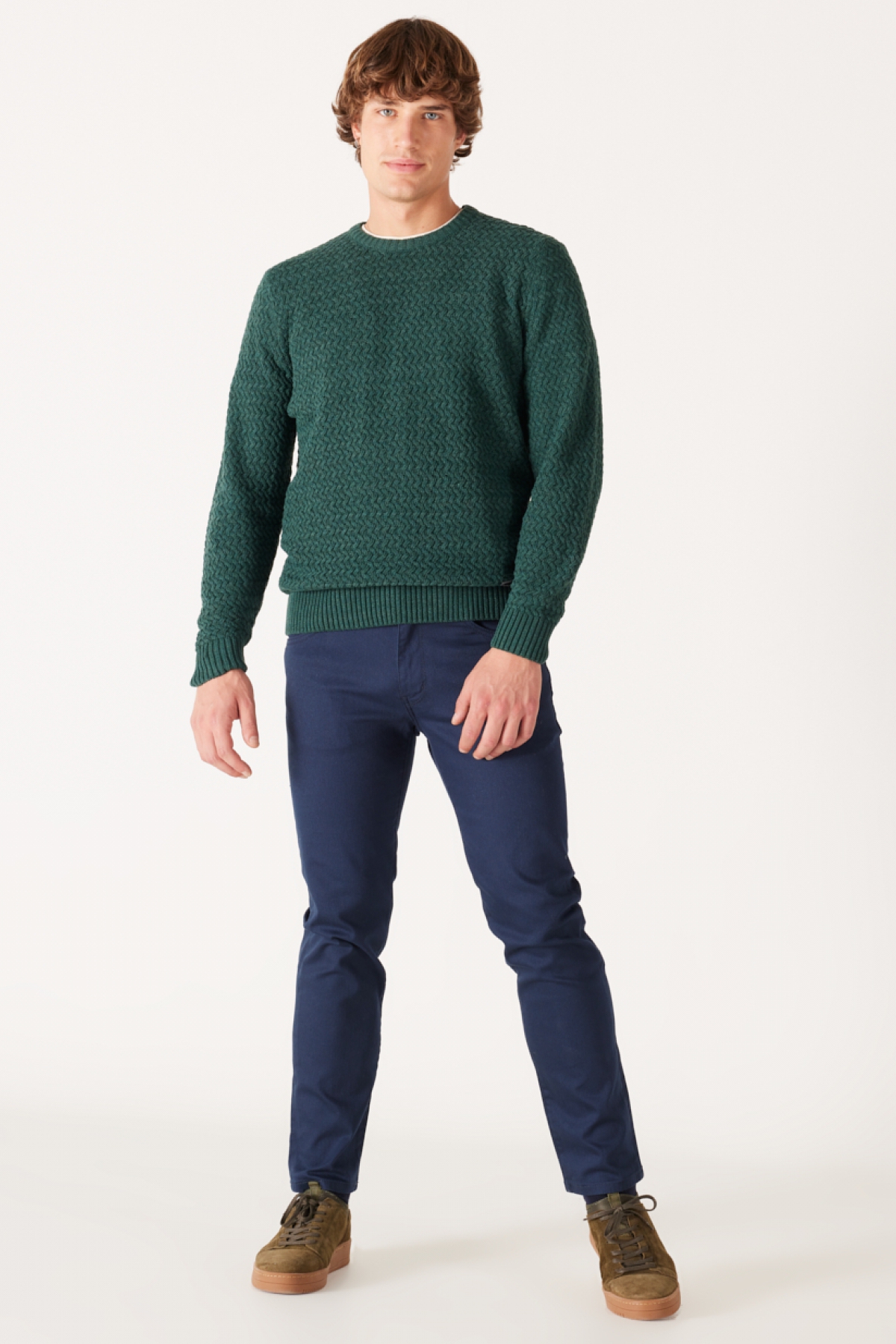 Wrangler Regular Fit Bisiklet Yaka Yeşil Triko Kazak görsel 5