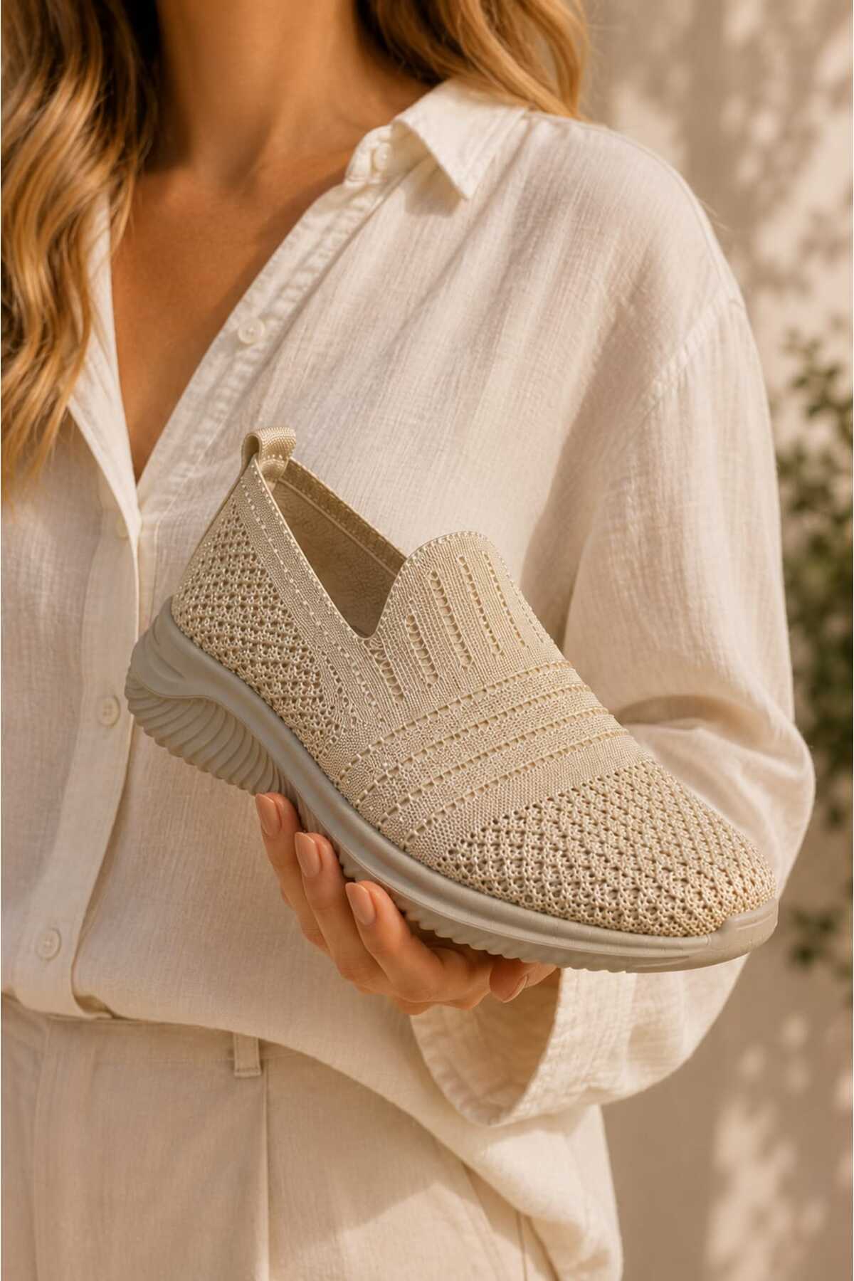 Slipcat Kadın Simli Triko Slip-On Günlük Sneaker Hafif Konfor Yürüyüş Ayakkabısı görsel 2