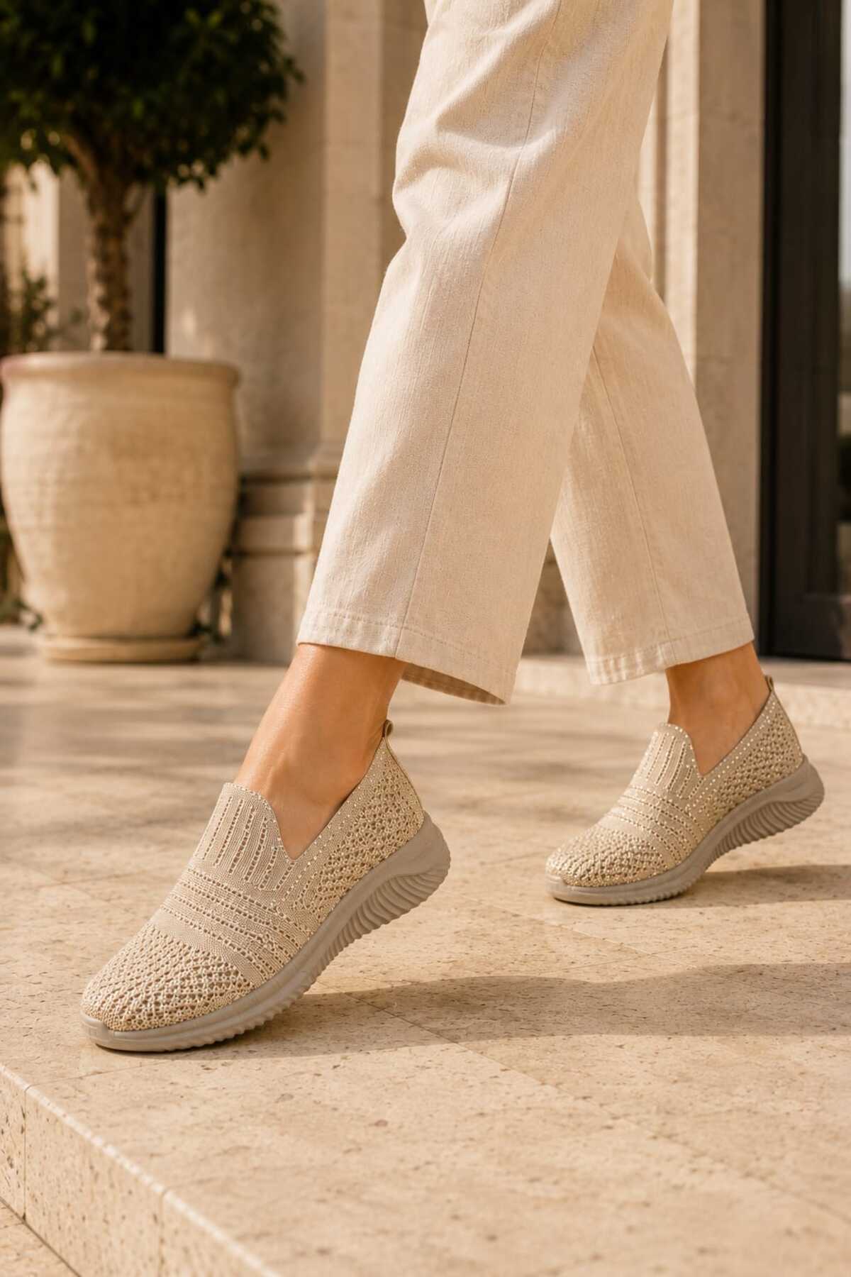 Slipcat Kadın Simli Triko Slip-On Günlük Sneaker Hafif Konfor Yürüyüş Ayakkabısı görsel 4