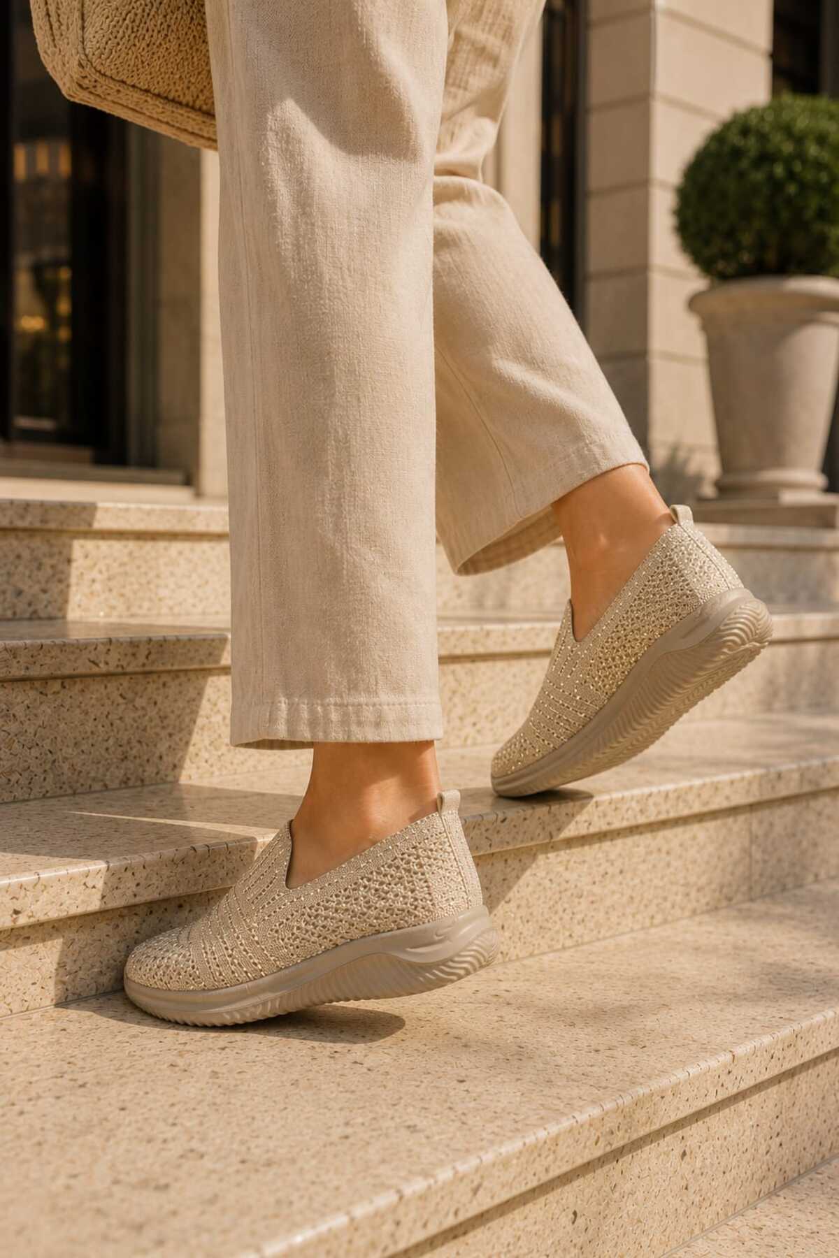 Slipcat Kadın Simli Triko Slip-On Günlük Sneaker Hafif Konfor Yürüyüş Ayakkabısı görsel 5