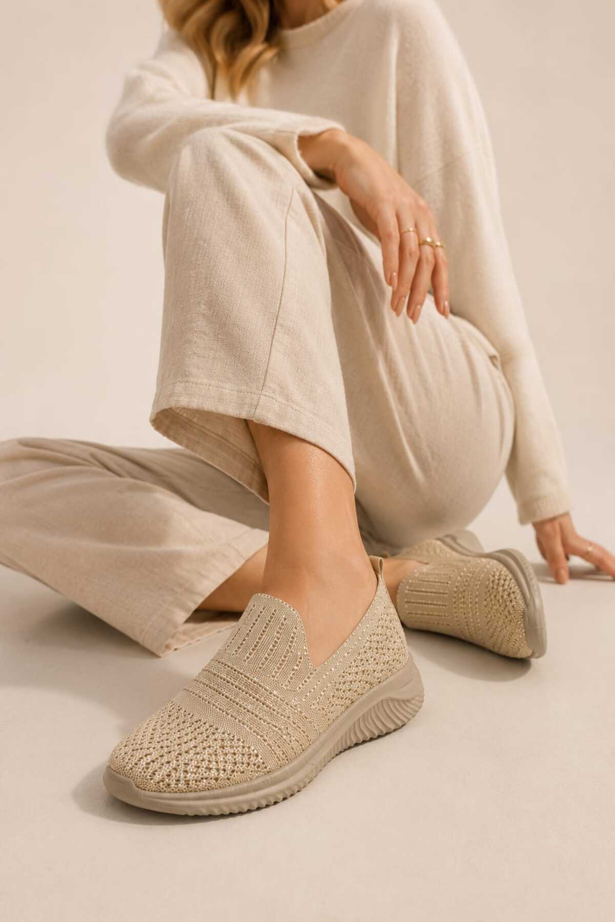 Slipcat Kadın Simli Triko Slip-On Günlük Sneaker Hafif Konfor Yürüyüş Ayakkabısı görsel 6