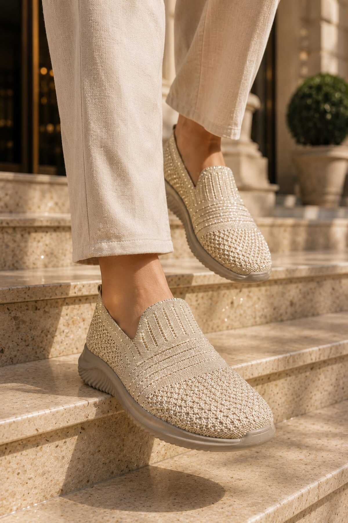 Slipcat Kadın Simli Triko Slip-On Günlük Sneaker Hafif Konfor Yürüyüş Ayakkabısı görsel 8