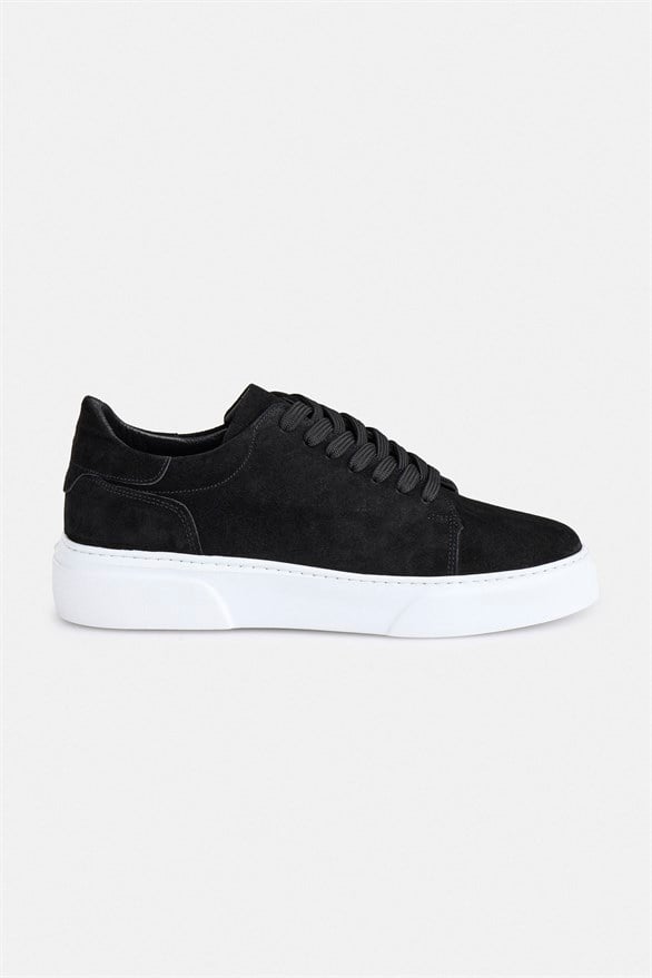 Süvari Siyah Gerçek Deri Bağcıklı Sneakers