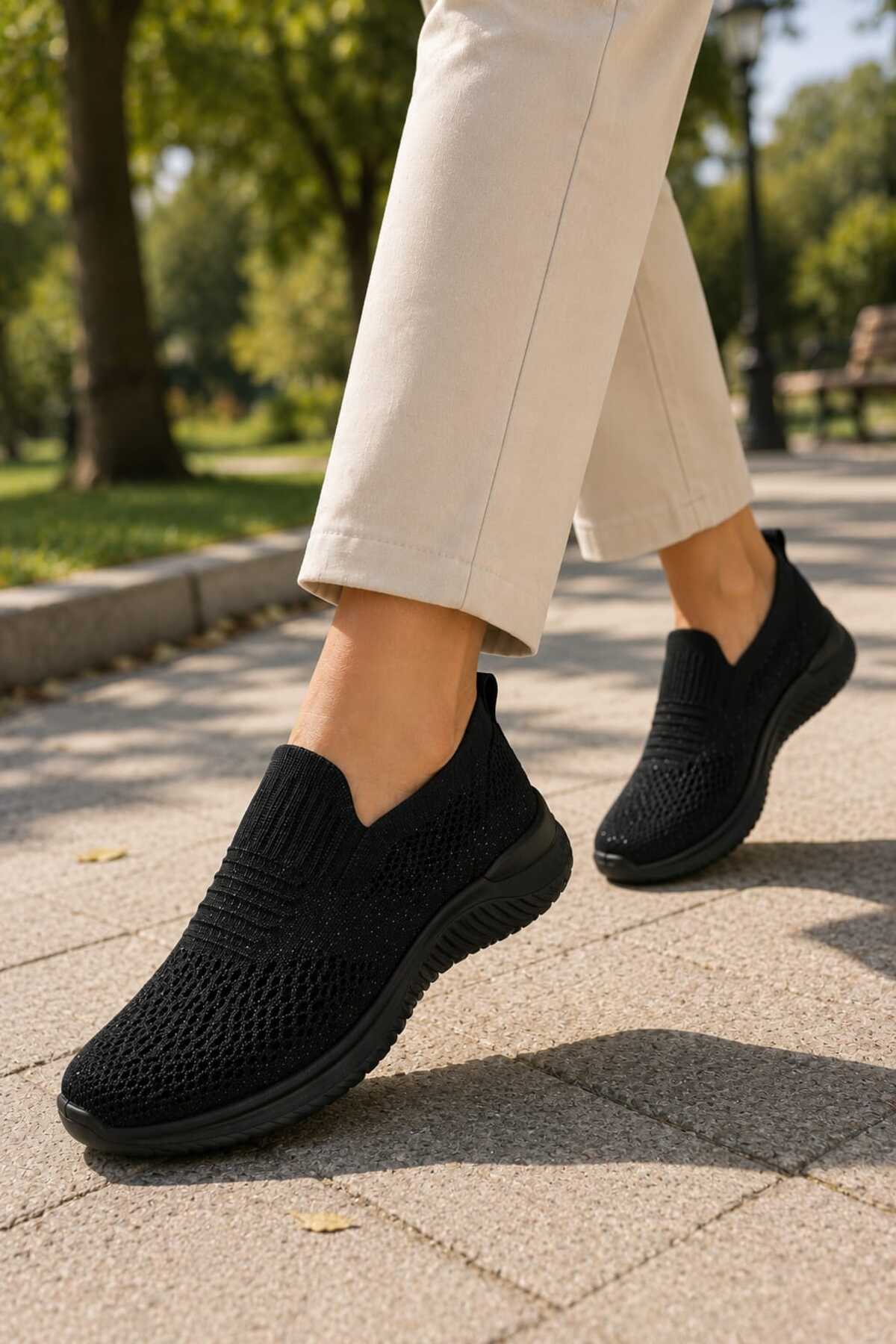 Slipcat Kadın Simli Triko Slip-On Günlük Sneaker Hafif Konfor Yürüyüş Ayakkabısı görsel 2