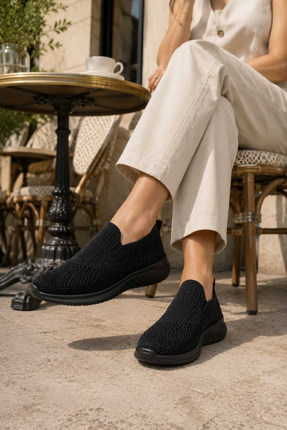 Slipcat Kadın Simli Triko Slip-On Günlük Sneaker Hafif Konfor Yürüyüş Ayakkabısı görsel 3