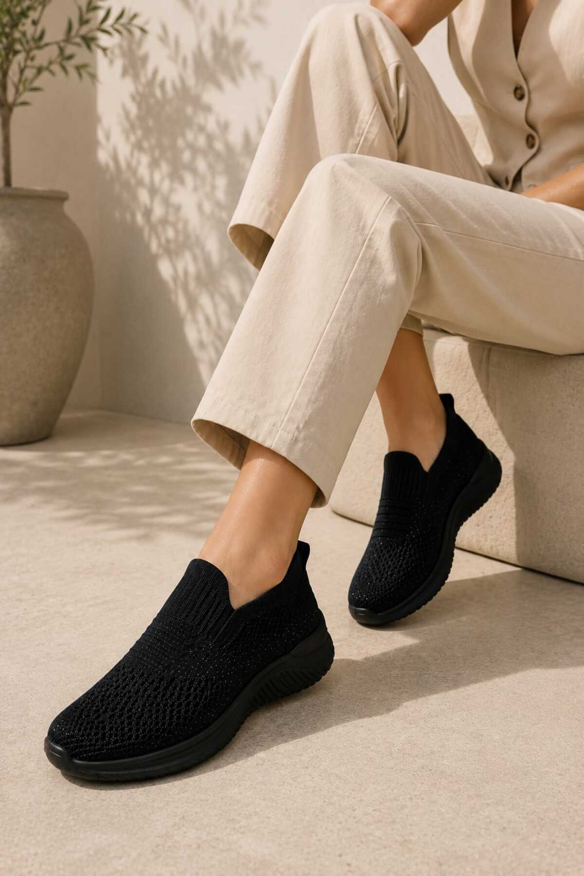 Slipcat Kadın Simli Triko Slip-On Günlük Sneaker Hafif Konfor Yürüyüş Ayakkabısı görsel 4