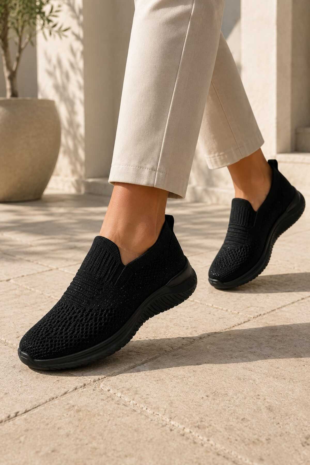 Slipcat Kadın Simli Triko Slip-On Günlük Sneaker Hafif Konfor Yürüyüş Ayakkabısı görsel 6
