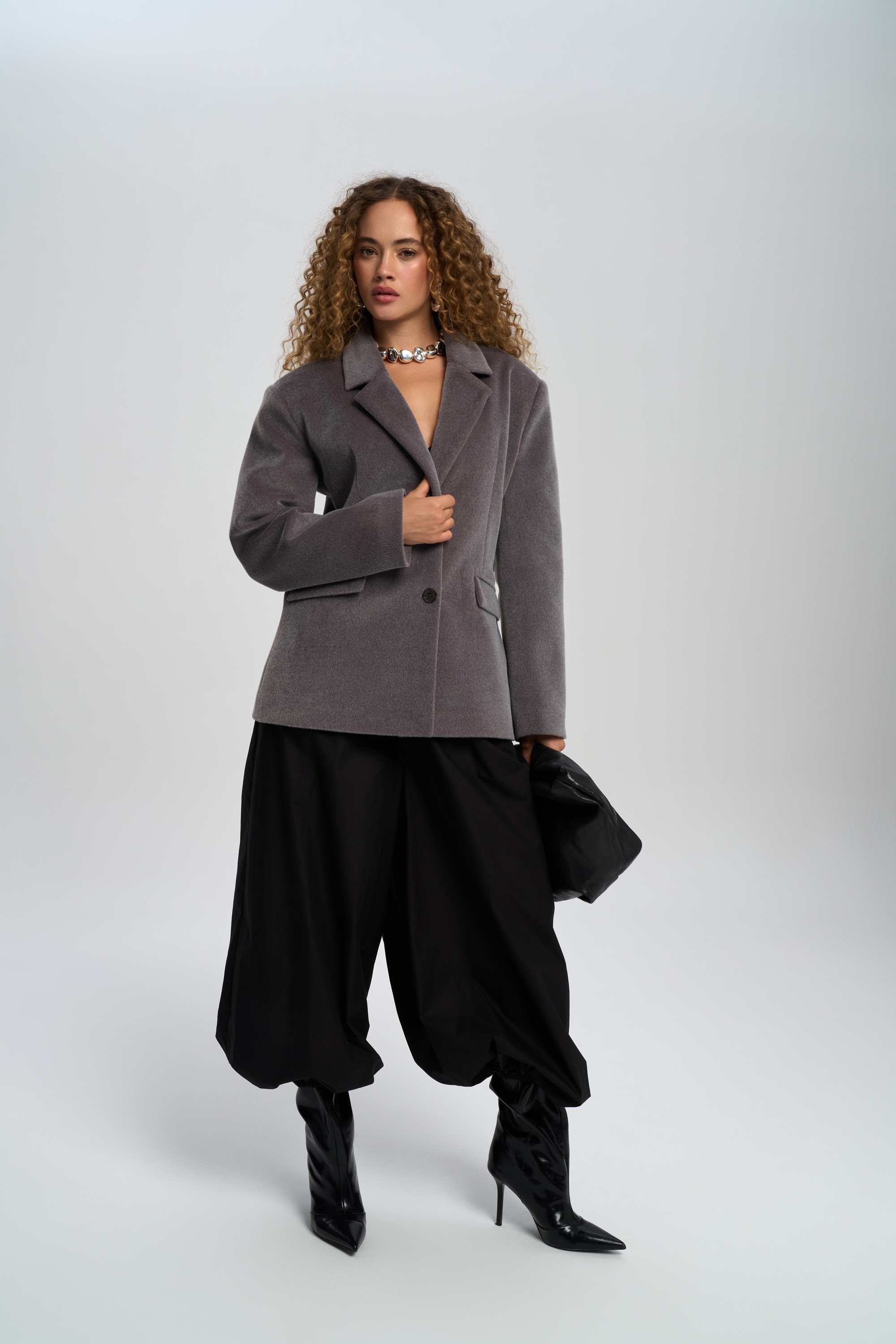 Mai Collection Kaela Bel Oturmalı Gri Blazer