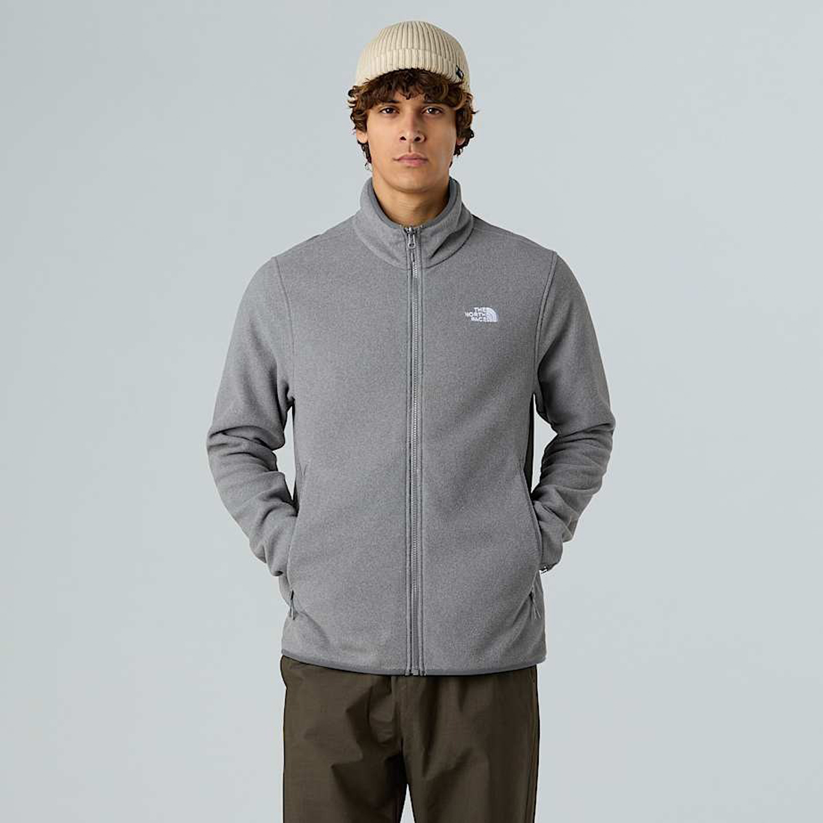 The North Face Glacier Fleece Erkek Gri Dik Yaka Fermuarlı Sweatshirt