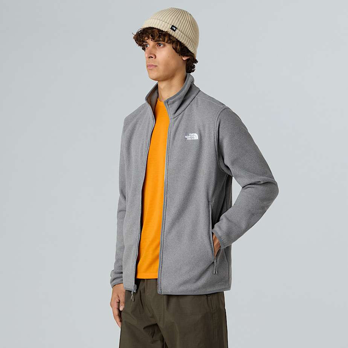 The North Face Glacier Fleece Erkek Gri Dik Yaka Fermuarlı Sweatshirt görsel 4