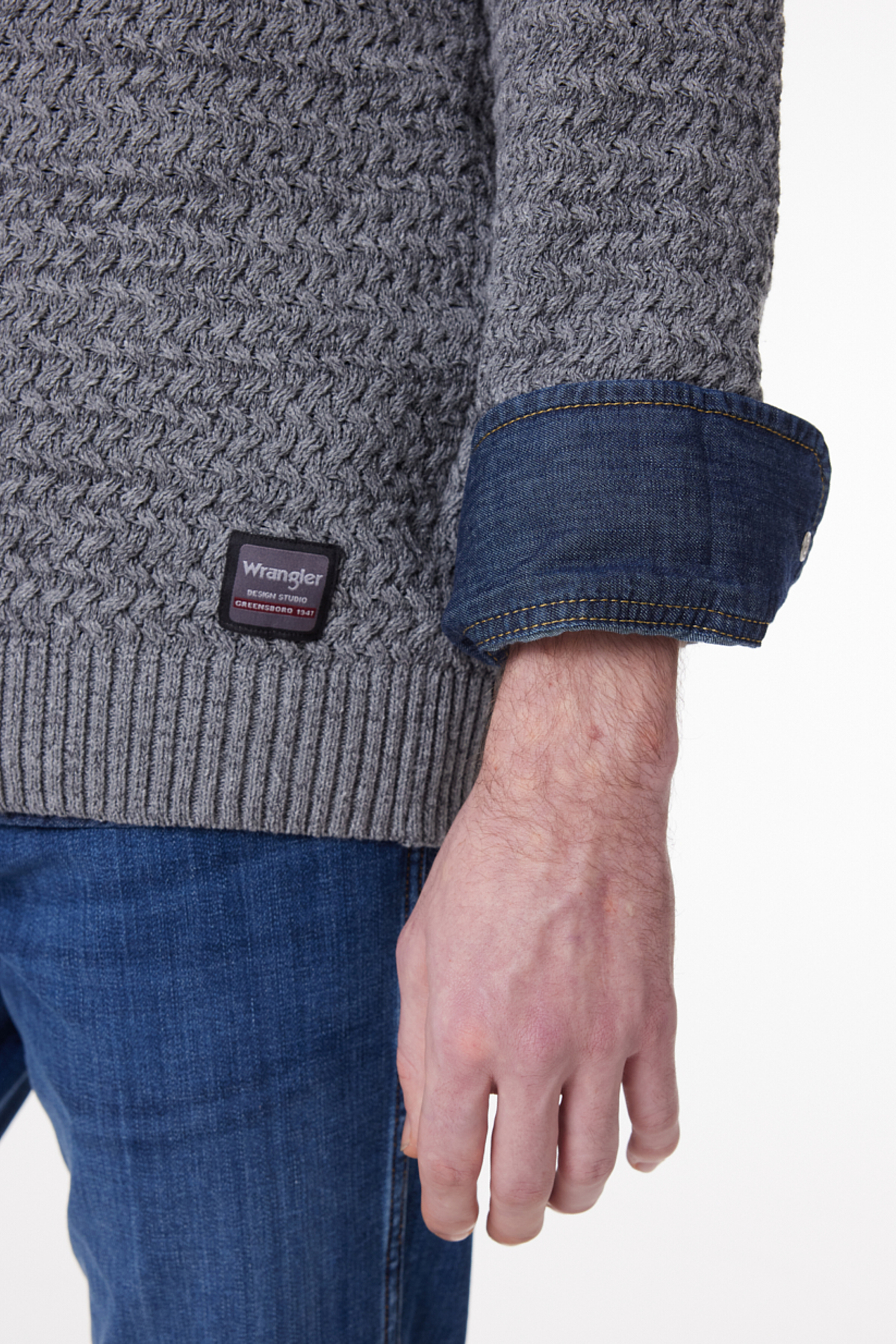 Wrangler Regular Fit Bisiklet Yaka Gri Melanj Triko Kazak görsel 5