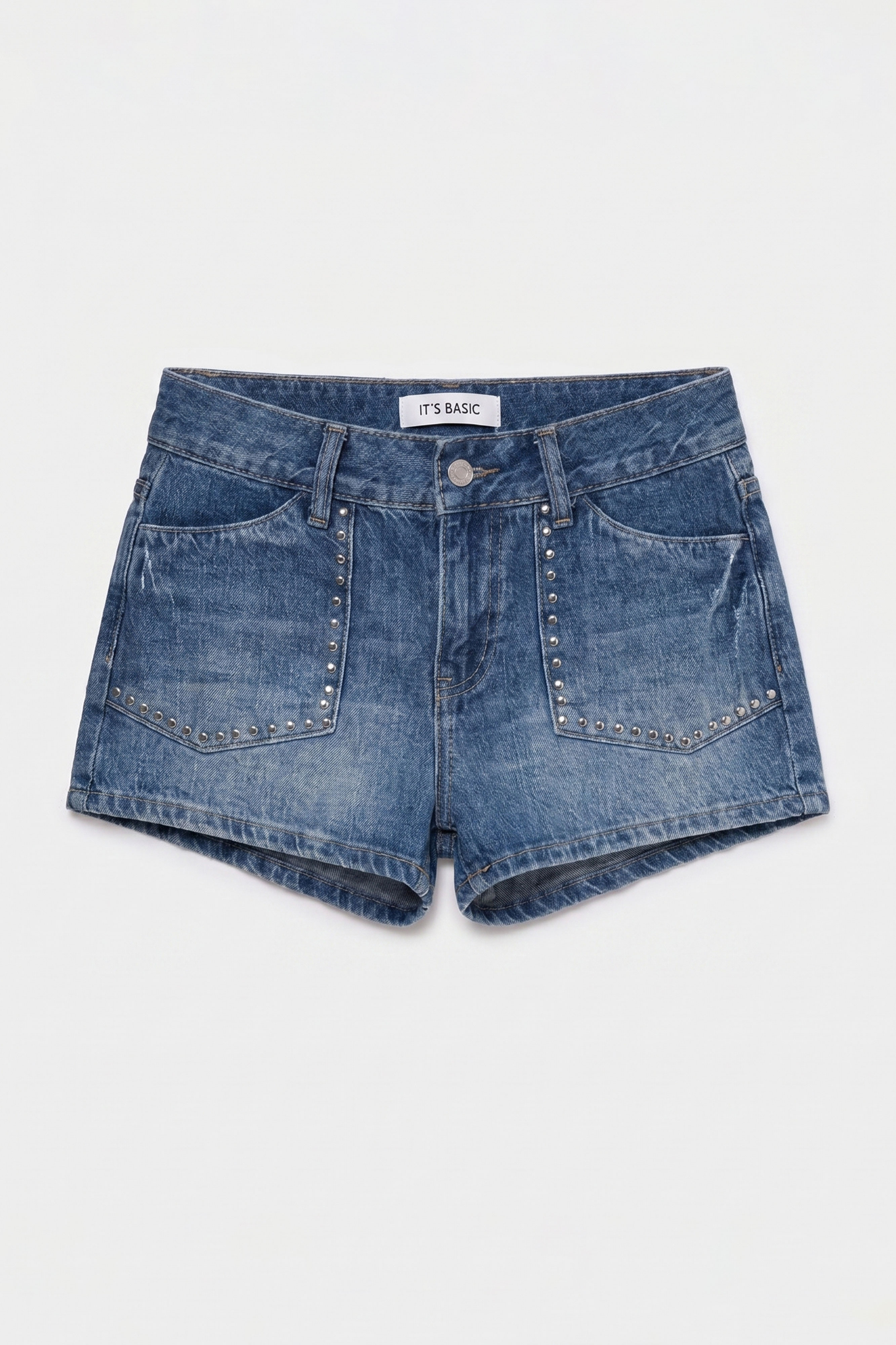 It's Basic Kadın Mavi T-2s6-4 Drop Detaylı Mini Özel Tasarım Denim Şort