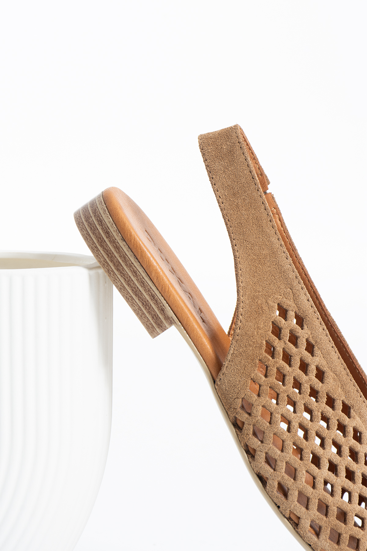 DUXAL SHOES Flavia Hakiki Deri Lazer Kesim Örgü Desenli Slingback Kadın Sandalet Babet görsel 2
