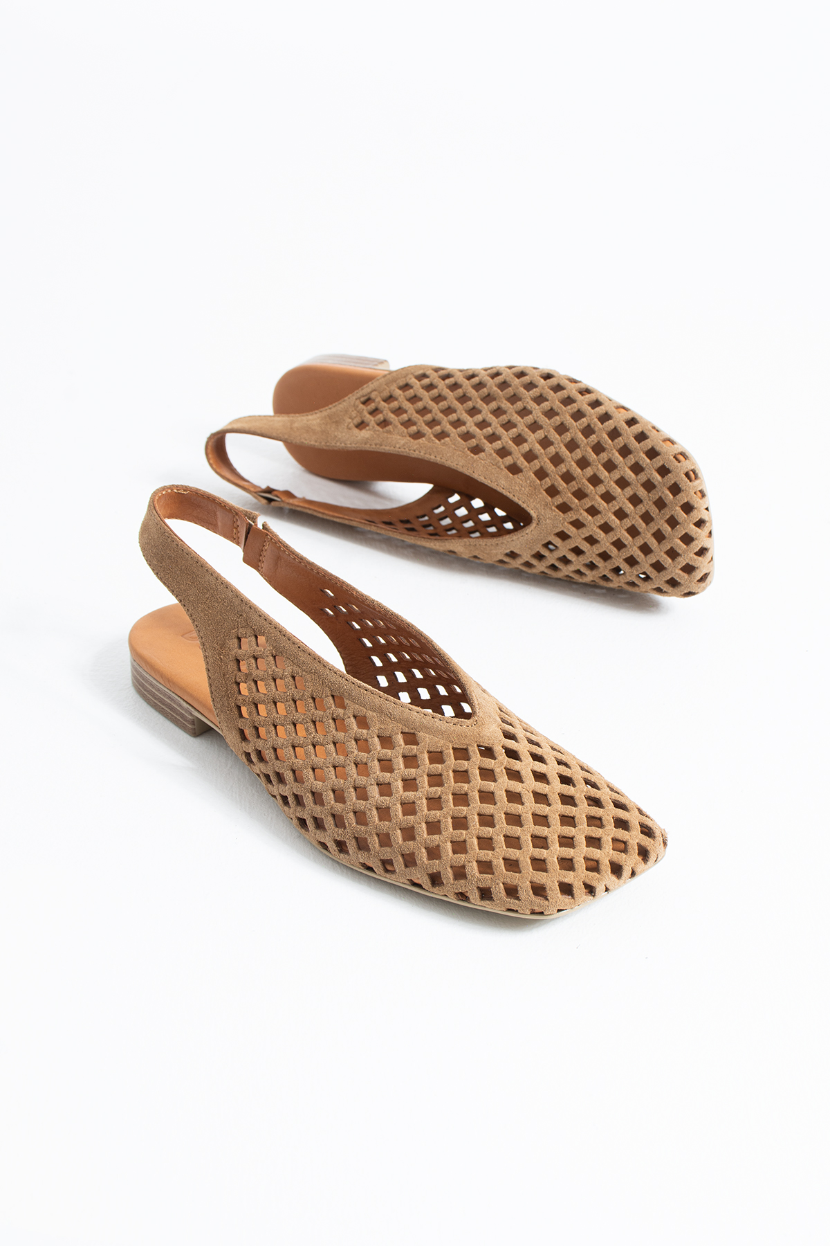 DUXAL SHOES Flavia Hakiki Deri Lazer Kesim Örgü Desenli Slingback Kadın Sandalet Babet görsel 3