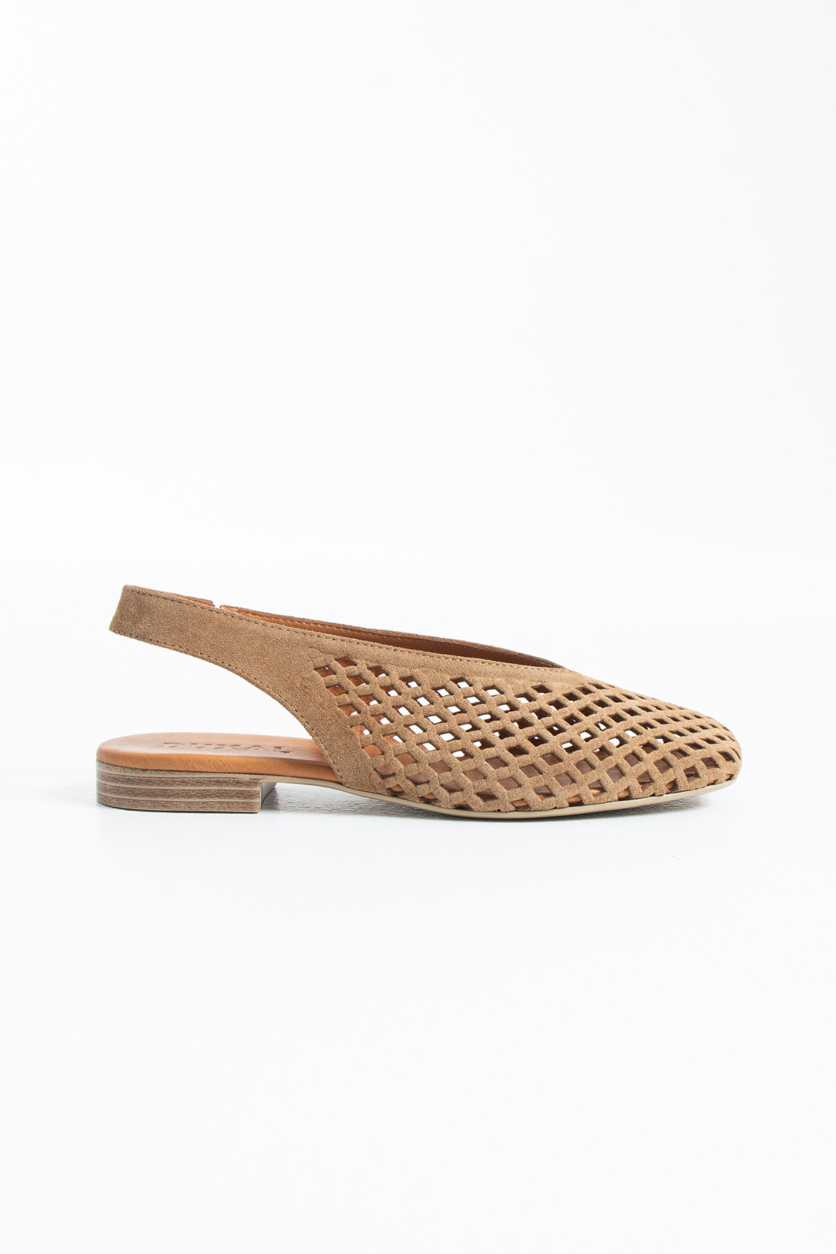 DUXAL SHOES Flavia Hakiki Deri Lazer Kesim Örgü Desenli Slingback Kadın Sandalet Babet görsel 4