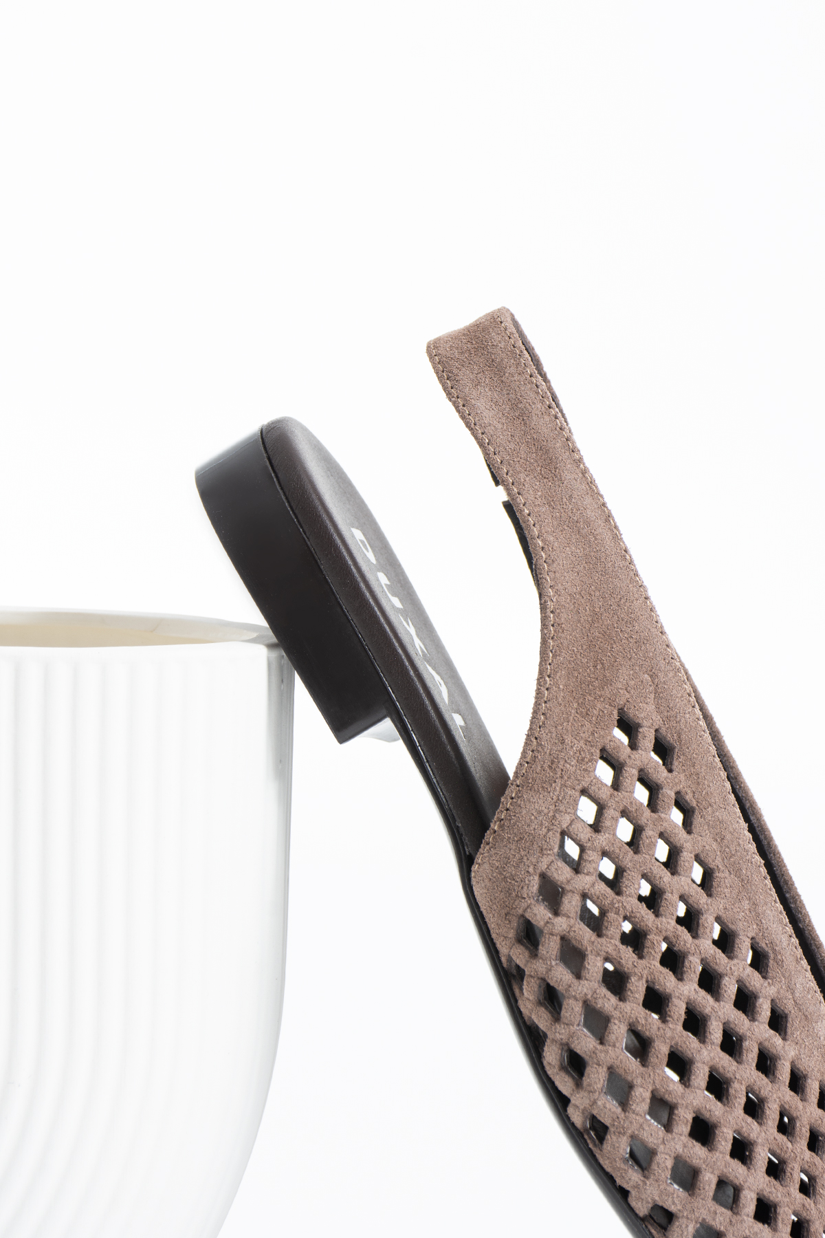 DUXAL SHOES Flavia Hakiki Deri Lazer Kesim Örgü Desenli Slingback Kadın Sandalet Babet görsel 2