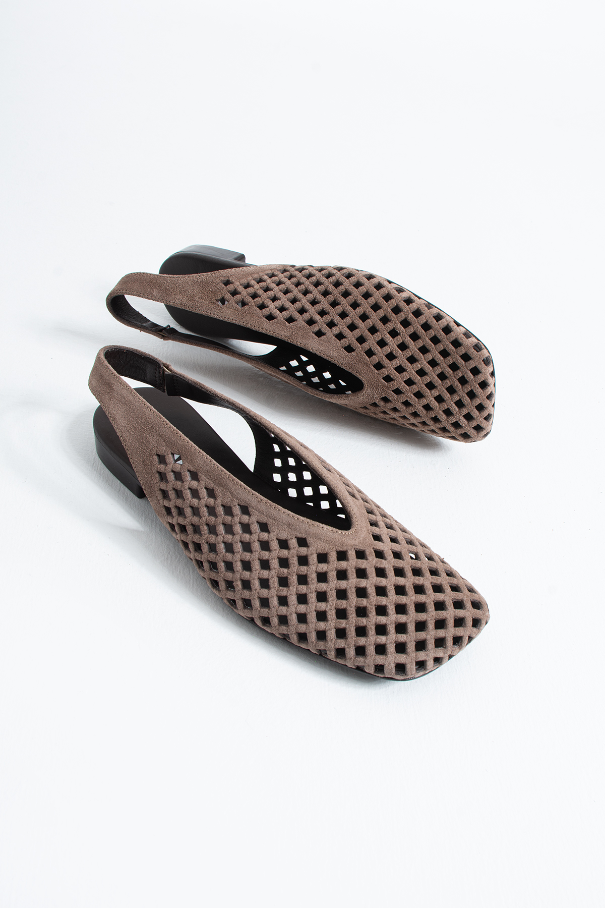 DUXAL SHOES Flavia Hakiki Deri Lazer Kesim Örgü Desenli Slingback Kadın Sandalet Babet görsel 3