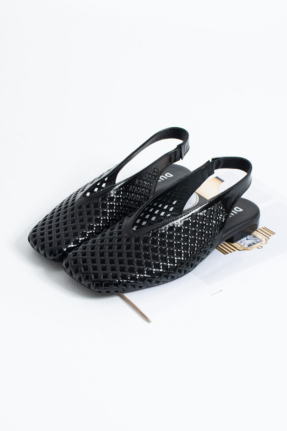 DUXAL SHOES Flavia Hakiki Deri Lazer Kesim Örgü Desenli Slingback Kadın Sandalet Babet