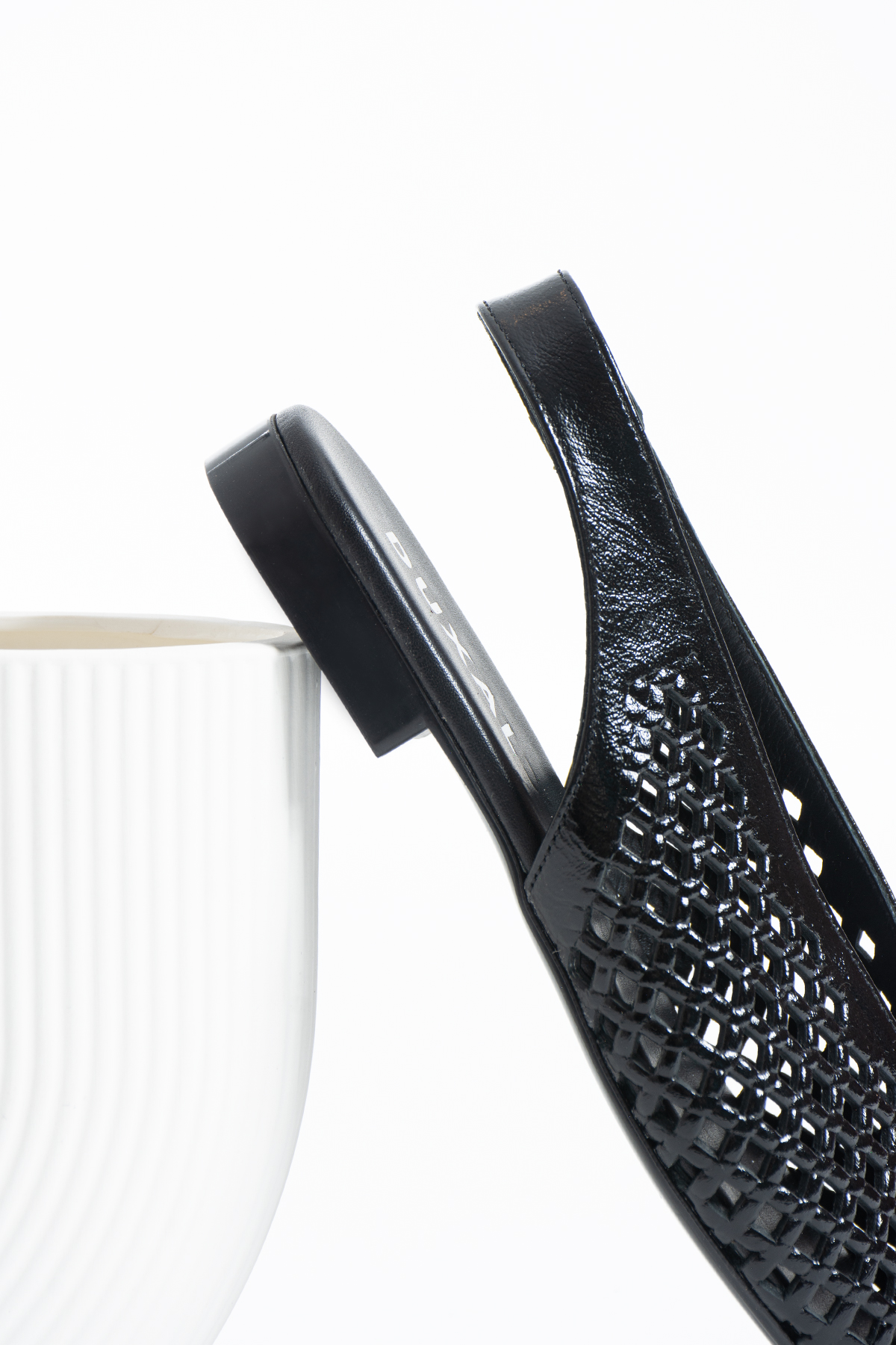 DUXAL SHOES Flavia Hakiki Deri Lazer Kesim Örgü Desenli Slingback Kadın Sandalet Babet görsel 2