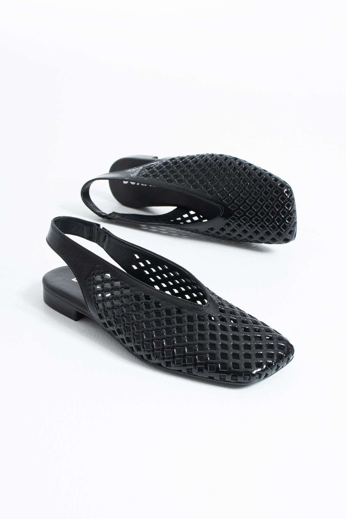 DUXAL SHOES Flavia Hakiki Deri Lazer Kesim Örgü Desenli Slingback Kadın Sandalet Babet görsel 3