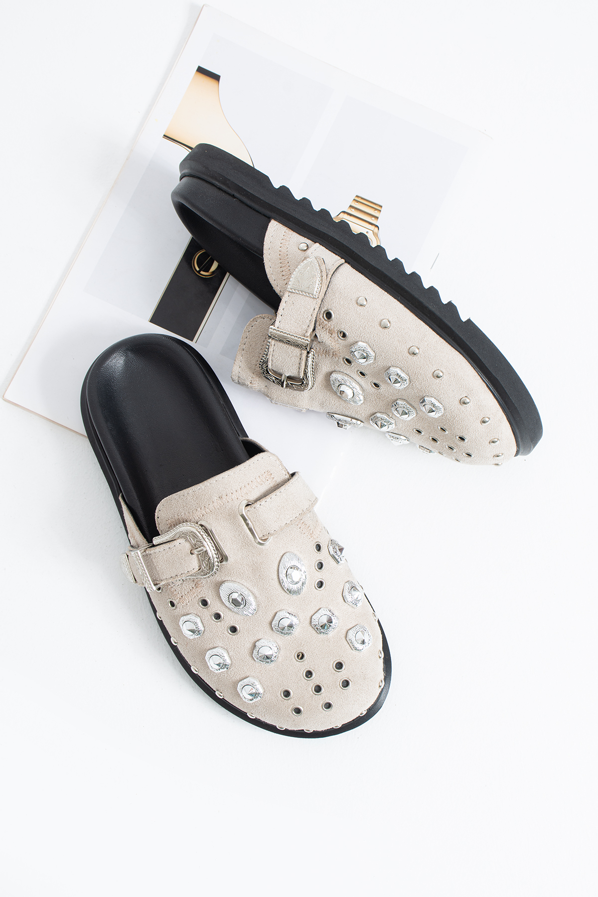DUXAL SHOES Zlata Kadın Taş Detaylı Tokalı Günlük Terlik
