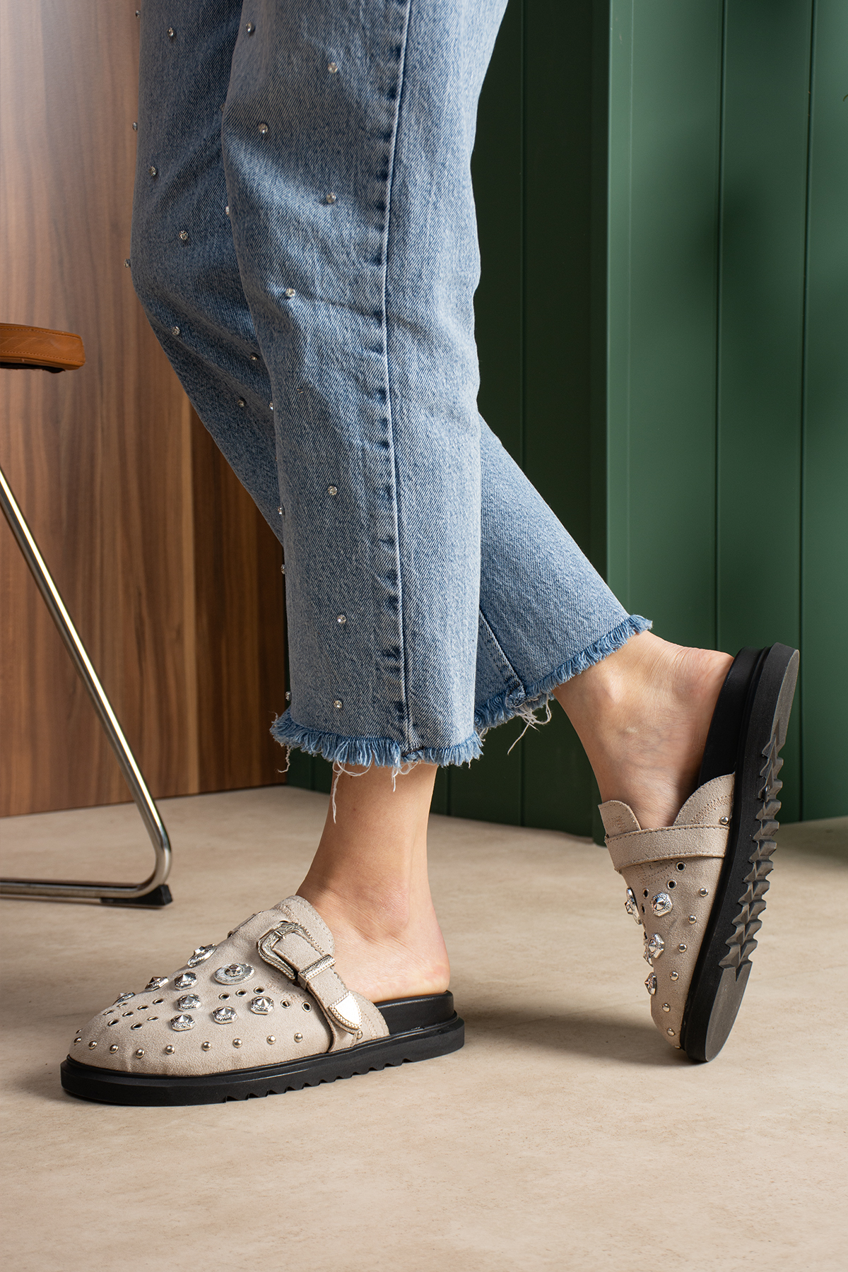 DUXAL SHOES Zlata Kadın Taş Detaylı Tokalı Günlük Terlik görsel 3