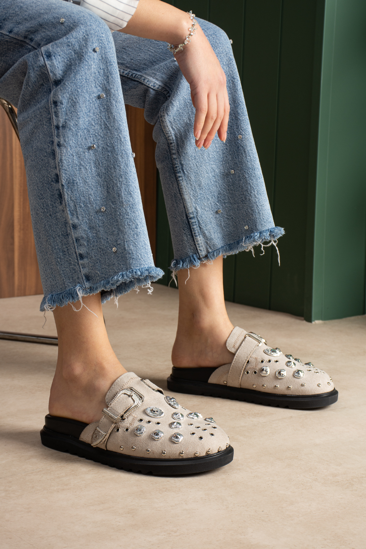 DUXAL SHOES Zlata Kadın Taş Detaylı Tokalı Günlük Terlik görsel 4