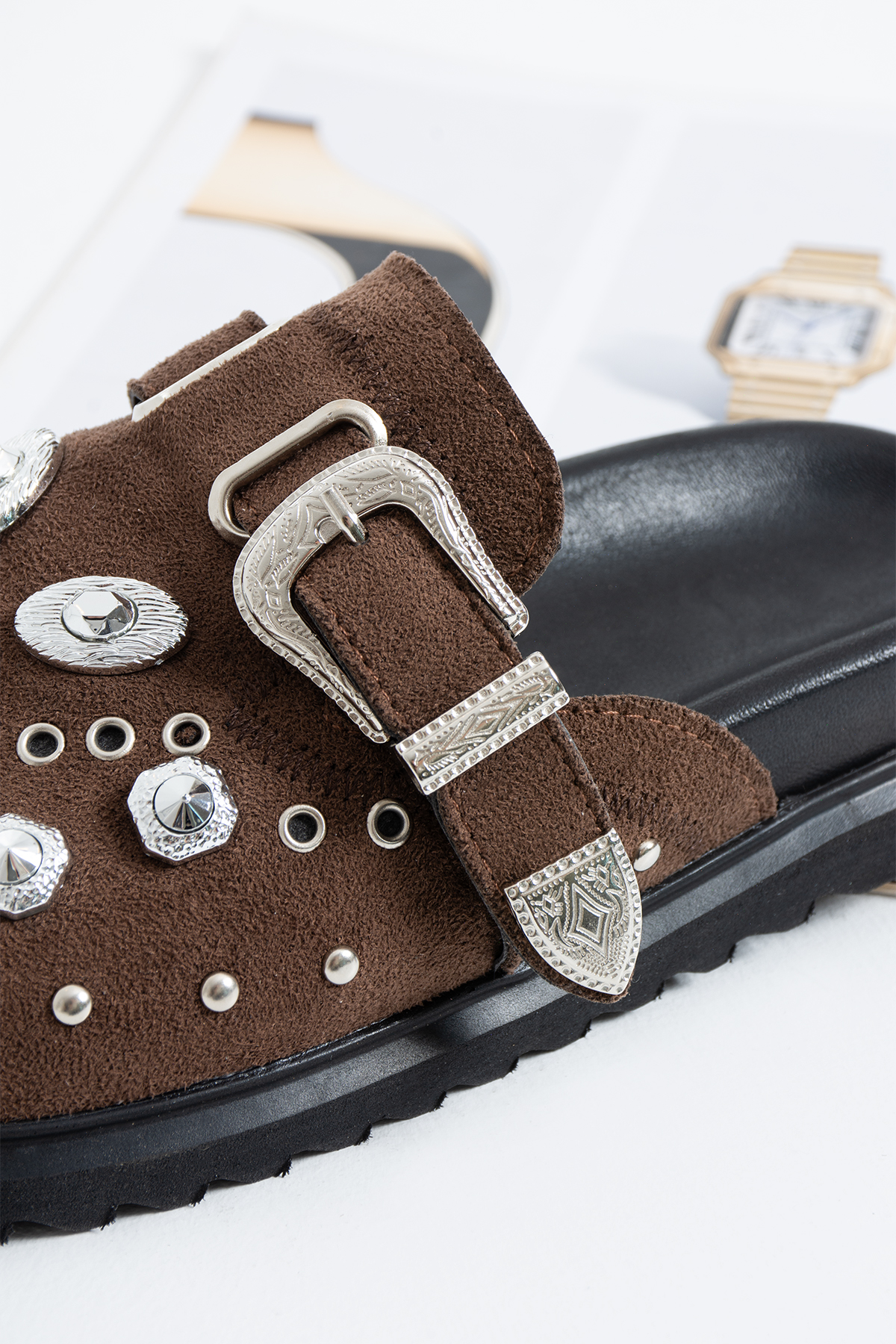 DUXAL SHOES Zlata Kadın Taş Detaylı Tokalı Günlük Terlik görsel 3