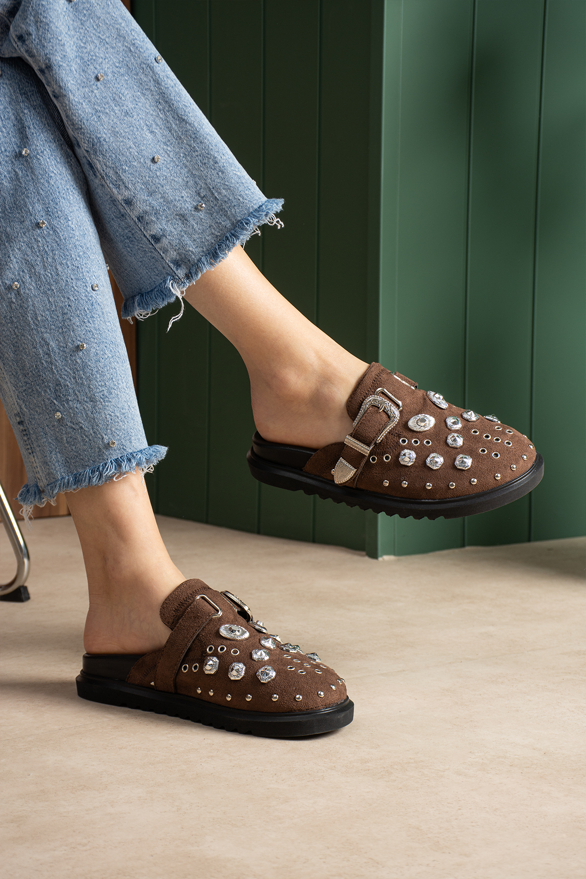 DUXAL SHOES Zlata Kadın Taş Detaylı Tokalı Günlük Terlik görsel 4