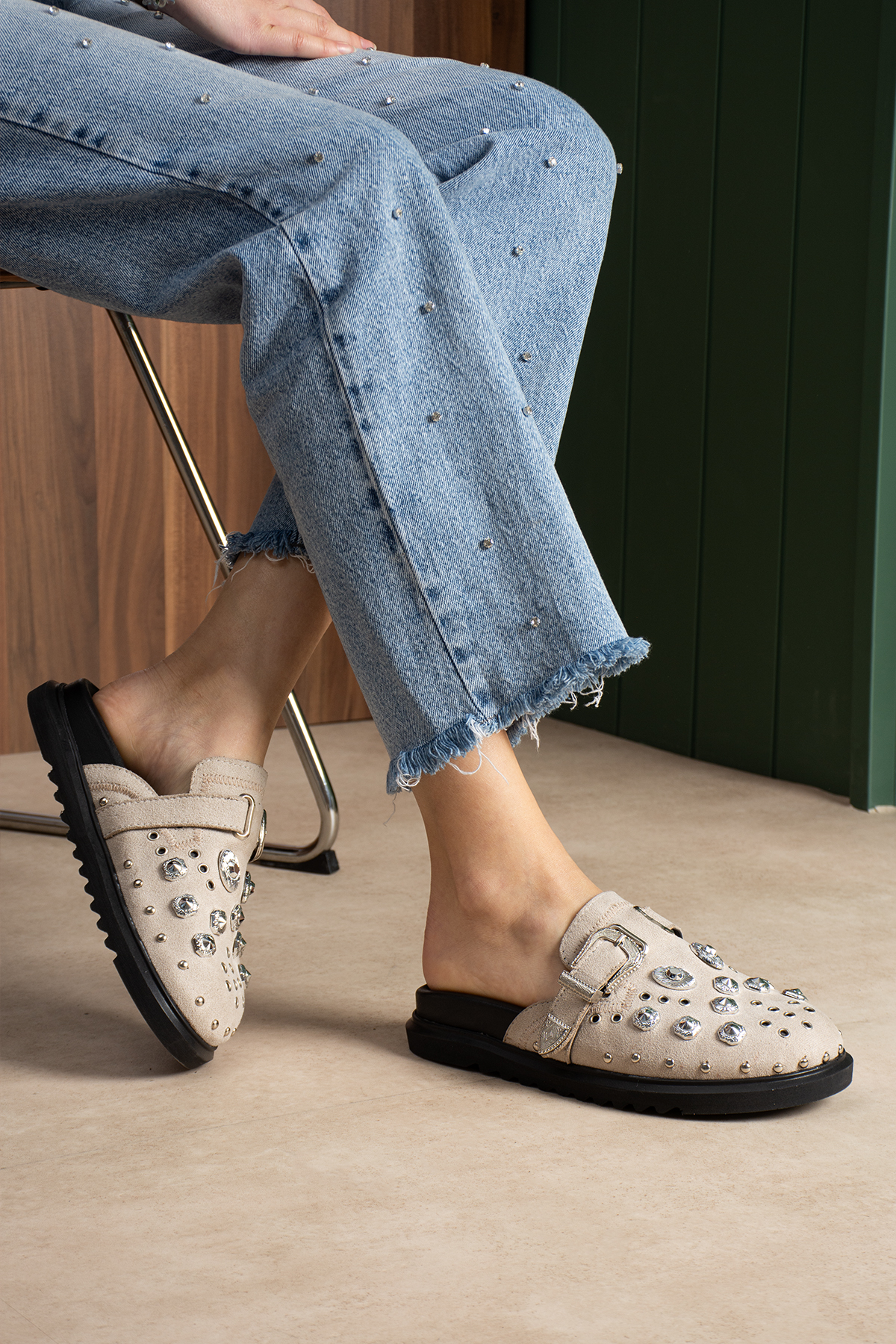 DUXAL SHOES Zlata Kadın Taş Detaylı Tokalı Günlük Terlik görsel 5