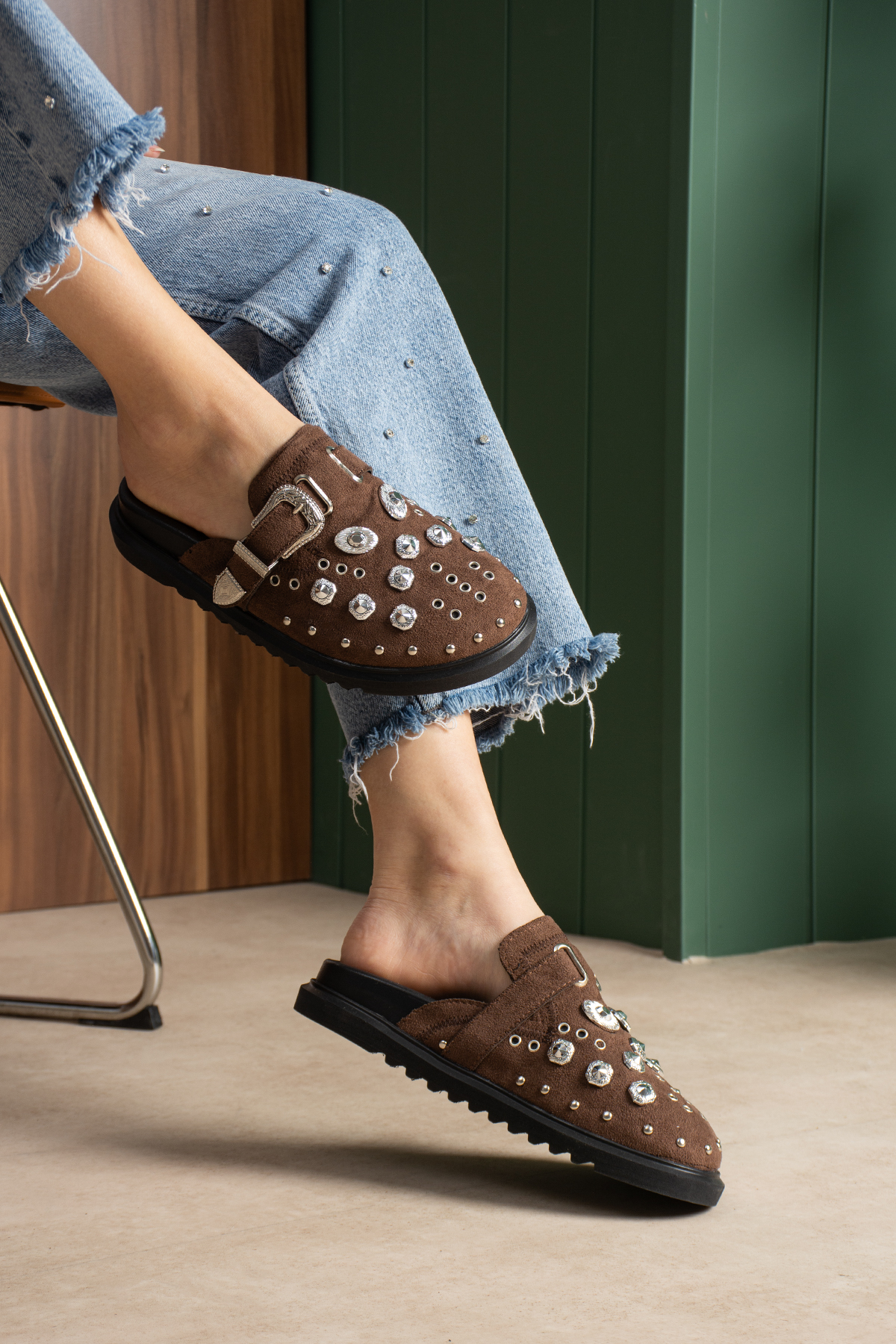 DUXAL SHOES Zlata Kadın Taş Detaylı Tokalı Günlük Terlik görsel 6