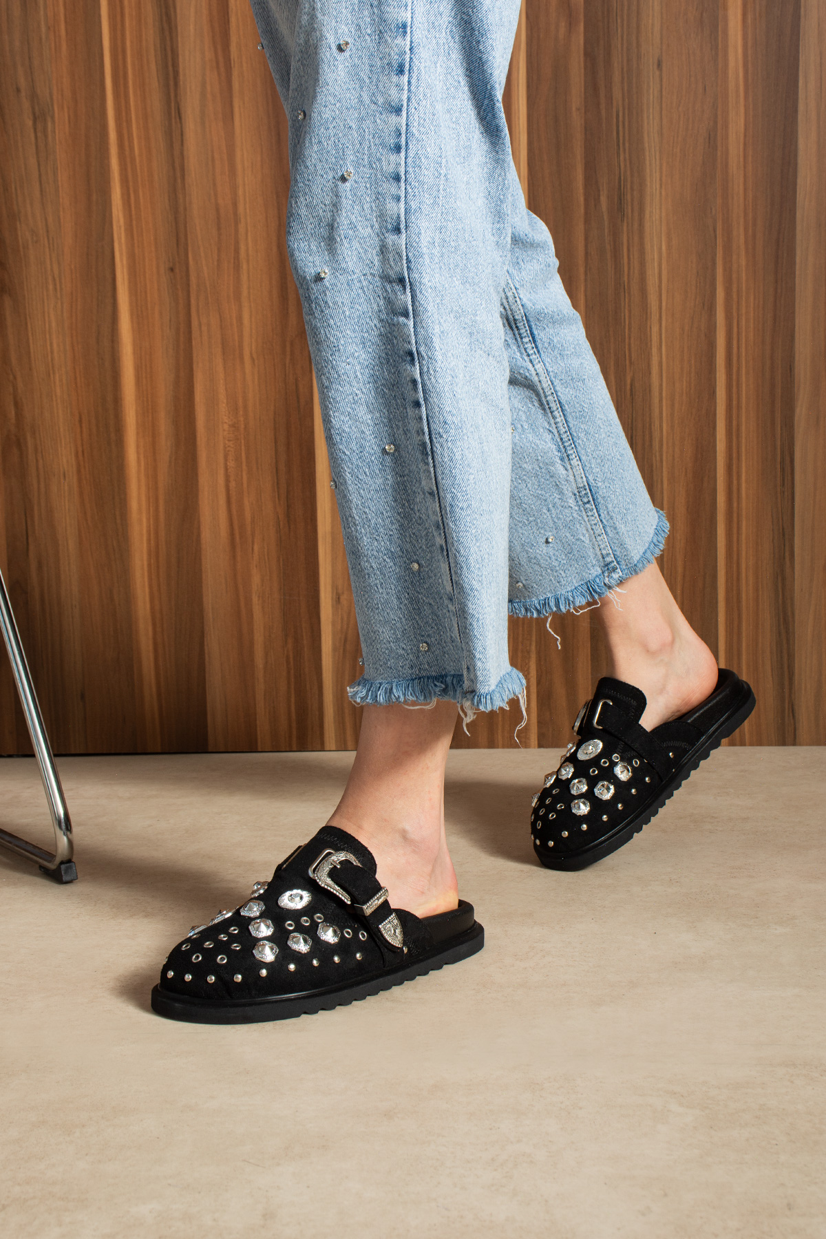 DUXAL SHOES Zlata Kadın Taş Detaylı Tokalı Günlük Terlik görsel 2