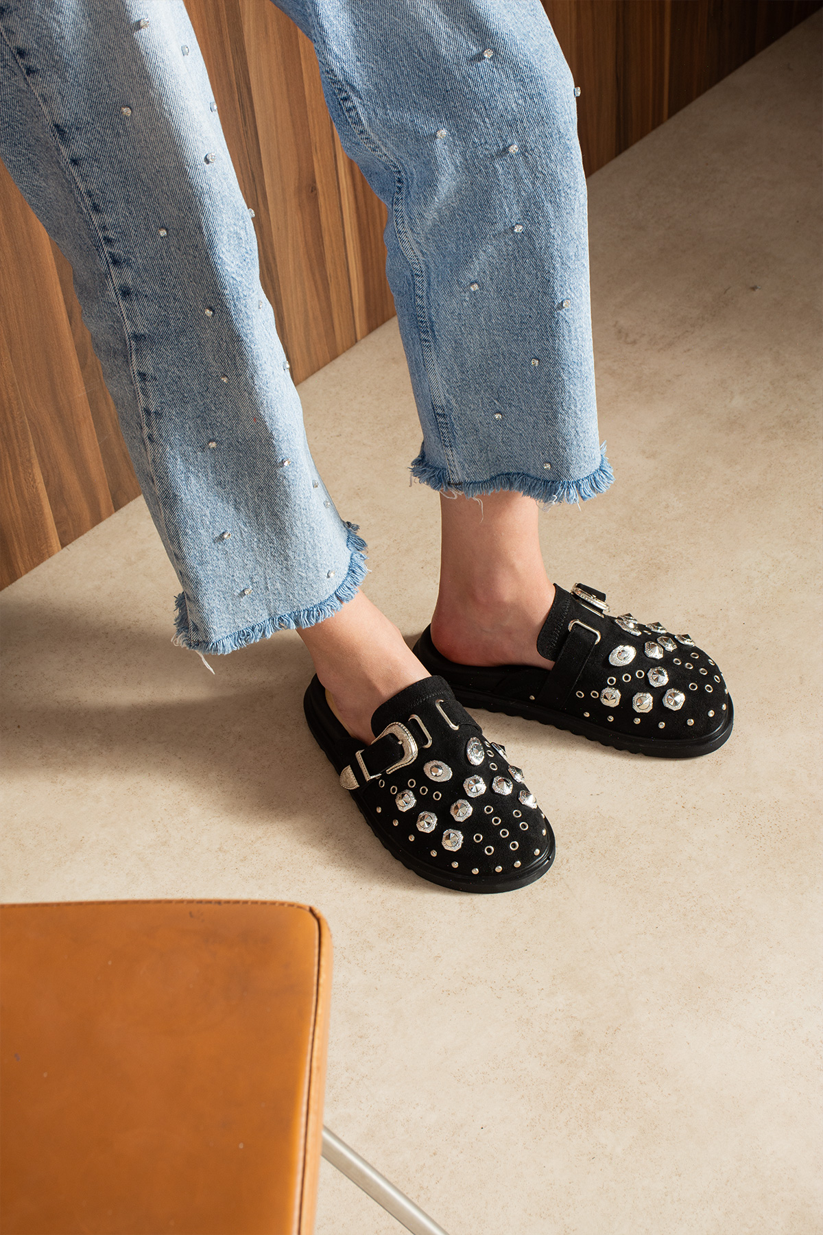 DUXAL SHOES Zlata Kadın Taş Detaylı Tokalı Günlük Terlik görsel 4