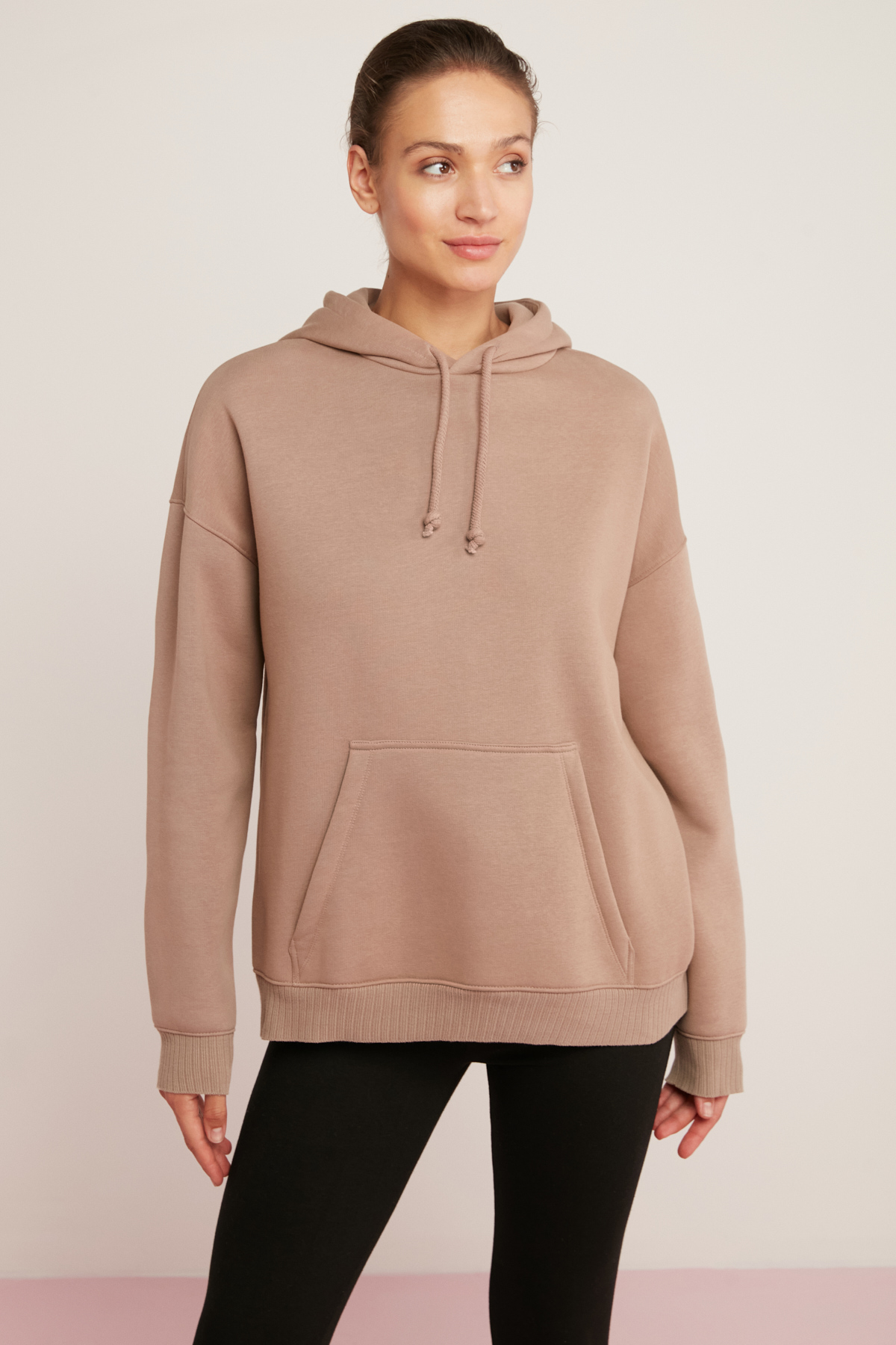 ETHIQUET CARLY Kadın Içi Polarlı Yumuşacık Kapüşonlu Kanguru Cepli Oversize Fit PEMBE Sweatshirt