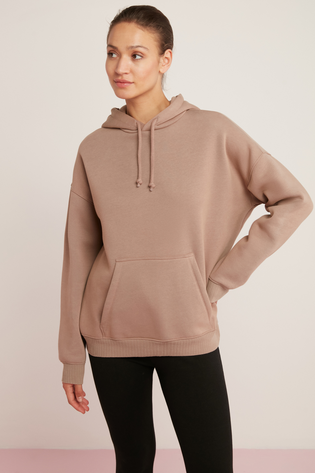ETHIQUET CARLY Kadın Içi Polarlı Yumuşacık Kapüşonlu Kanguru Cepli Oversize Fit PEMBE Sweatshirt görsel 2