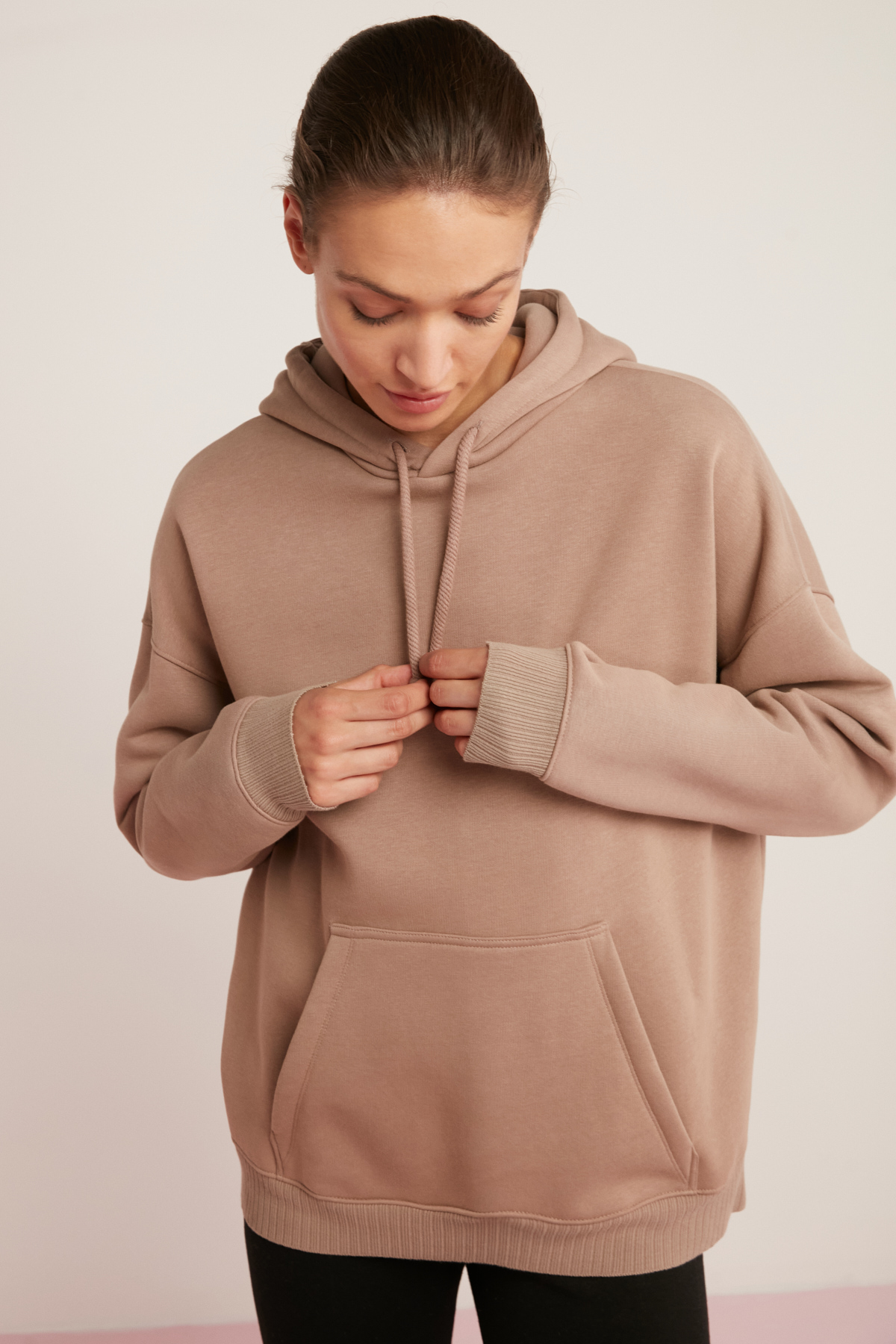 ETHIQUET CARLY Kadın Içi Polarlı Yumuşacık Kapüşonlu Kanguru Cepli Oversize Fit PEMBE Sweatshirt görsel 3