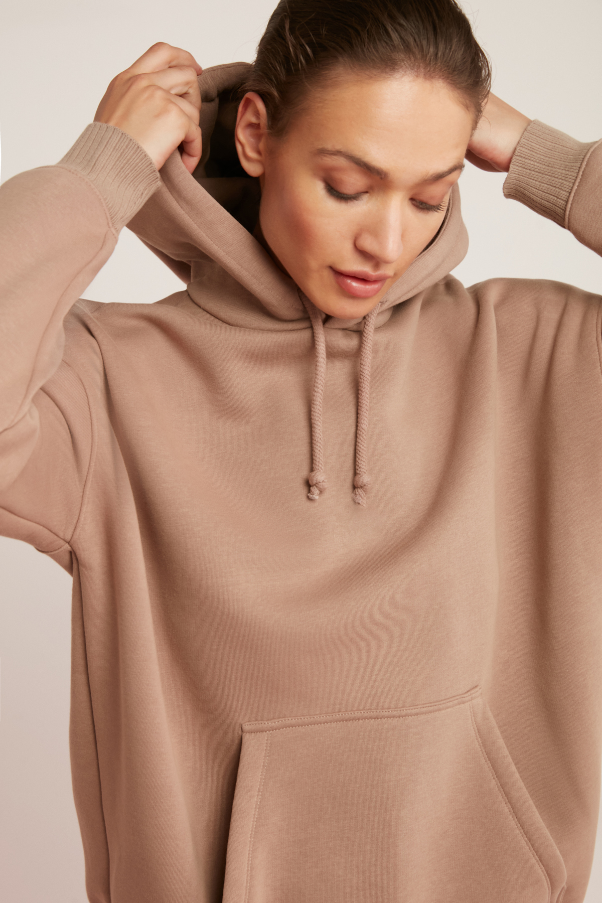 ETHIQUET CARLY Kadın Içi Polarlı Yumuşacık Kapüşonlu Kanguru Cepli Oversize Fit PEMBE Sweatshirt görsel 4