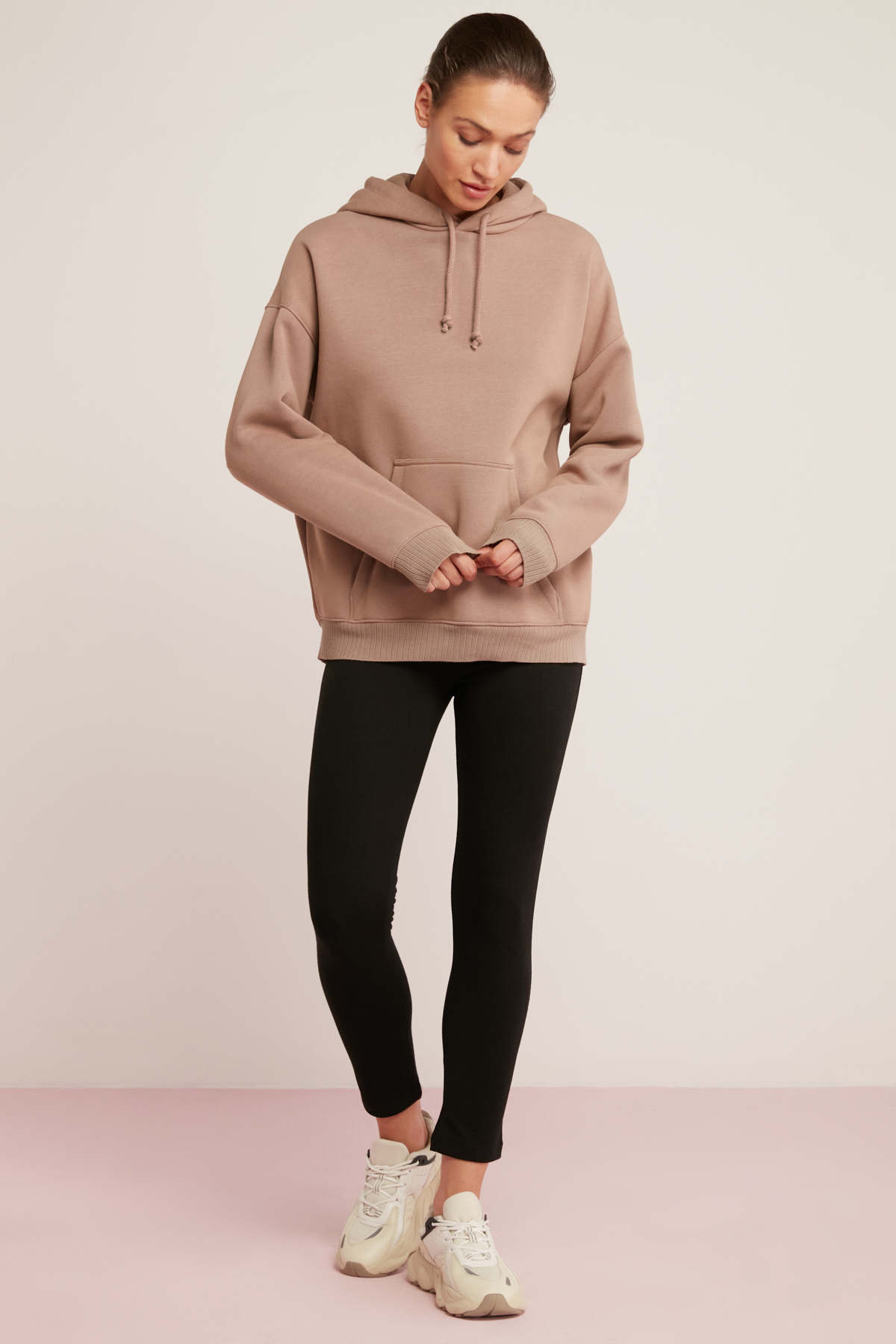 ETHIQUET CARLY Kadın Içi Polarlı Yumuşacık Kapüşonlu Kanguru Cepli Oversize Fit PEMBE Sweatshirt görsel 5