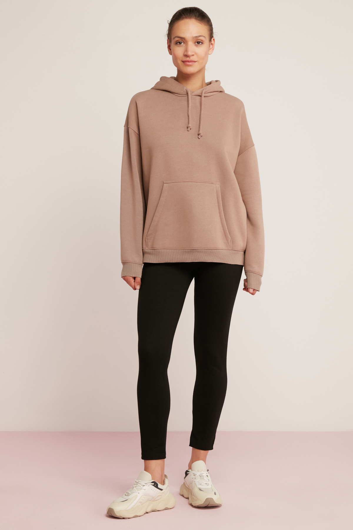ETHIQUET CARLY Kadın Içi Polarlı Yumuşacık Kapüşonlu Kanguru Cepli Oversize Fit PEMBE Sweatshirt görsel 6