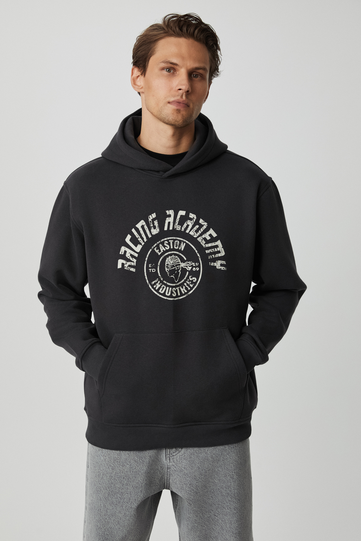 GRIMELANGE EDGAR Erkek %75 Pamuk %25 Polyester Yumuşacık Kapüşonlu Oversize ANTRASİT Sweatshirt