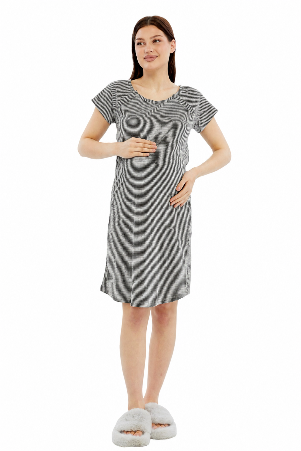 Luvmabelly Yandan Çıt Çıtlı Kadın Hamile Geceliği görsel 2