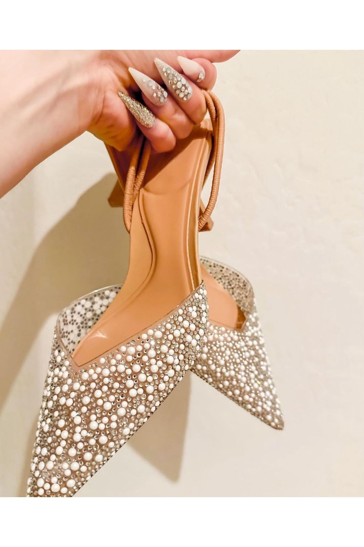DUXAL SHOES Gale İnci Detay Arkası Açık Topuklu Ayakkabı