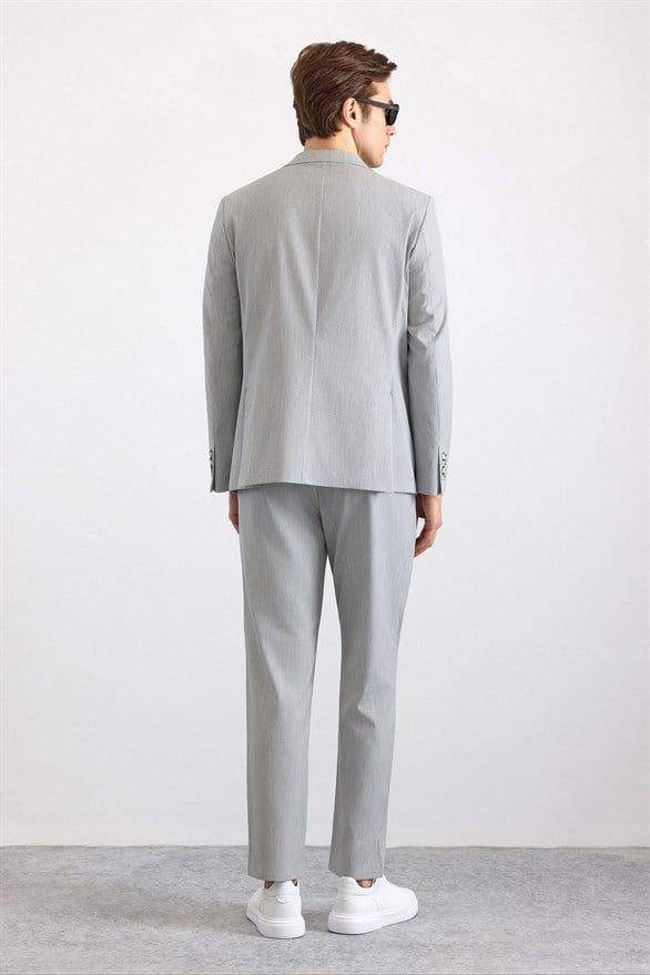 Süvari Gri Slim Mono Yaka Düz Torba Cep 6 Drop Takım Elbise görsel 4