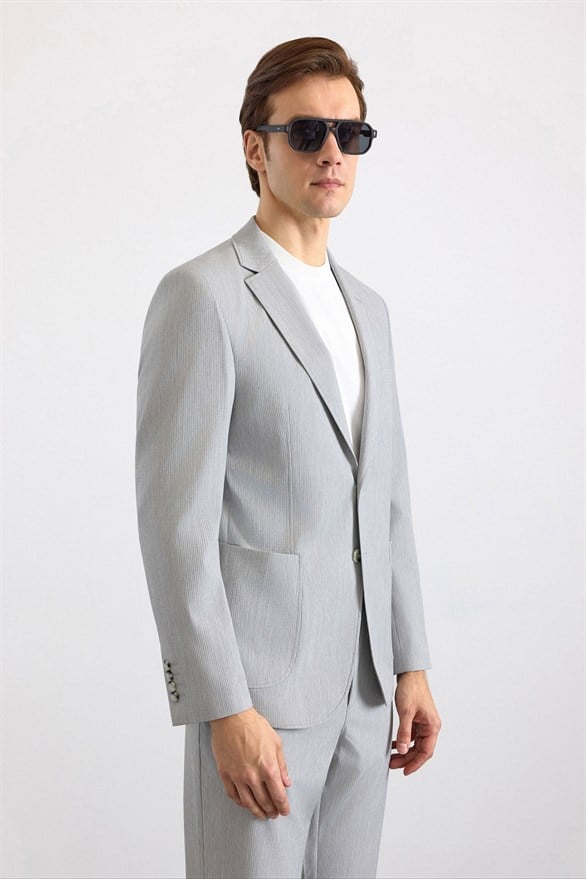 Süvari Gri Slim Mono Yaka Düz Torba Cep 6 Drop Takım Elbise görsel 5