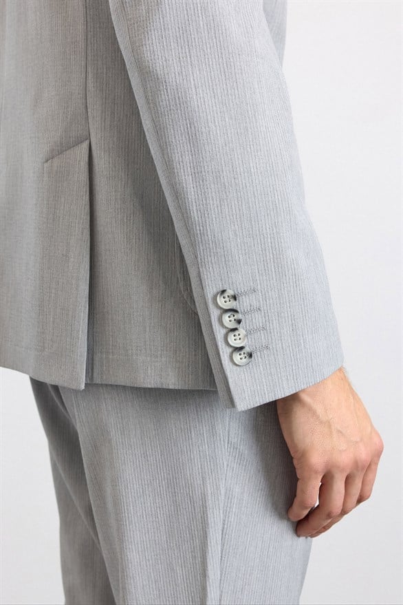 Süvari Gri Slim Mono Yaka Düz Torba Cep 6 Drop Takım Elbise görsel 6