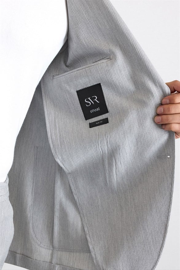 Süvari Gri Slim Mono Yaka Düz Torba Cep 6 Drop Takım Elbise görsel 7