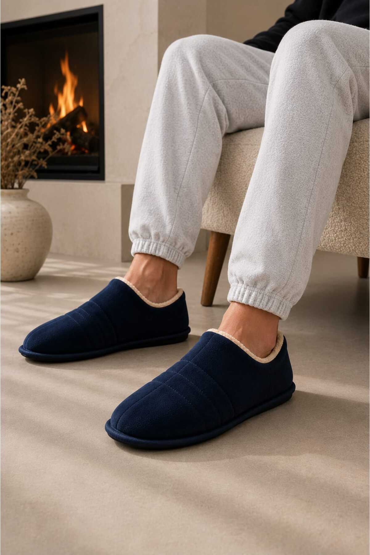 Slipcat Unisex, Kapitone Dikişli, İçi Kürklü, Süet Ev Terliği, Sıcak Tutan Panduf görsel 2