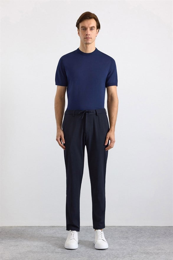 Süvari Lacivert Slim Düz Jogger Pantolon