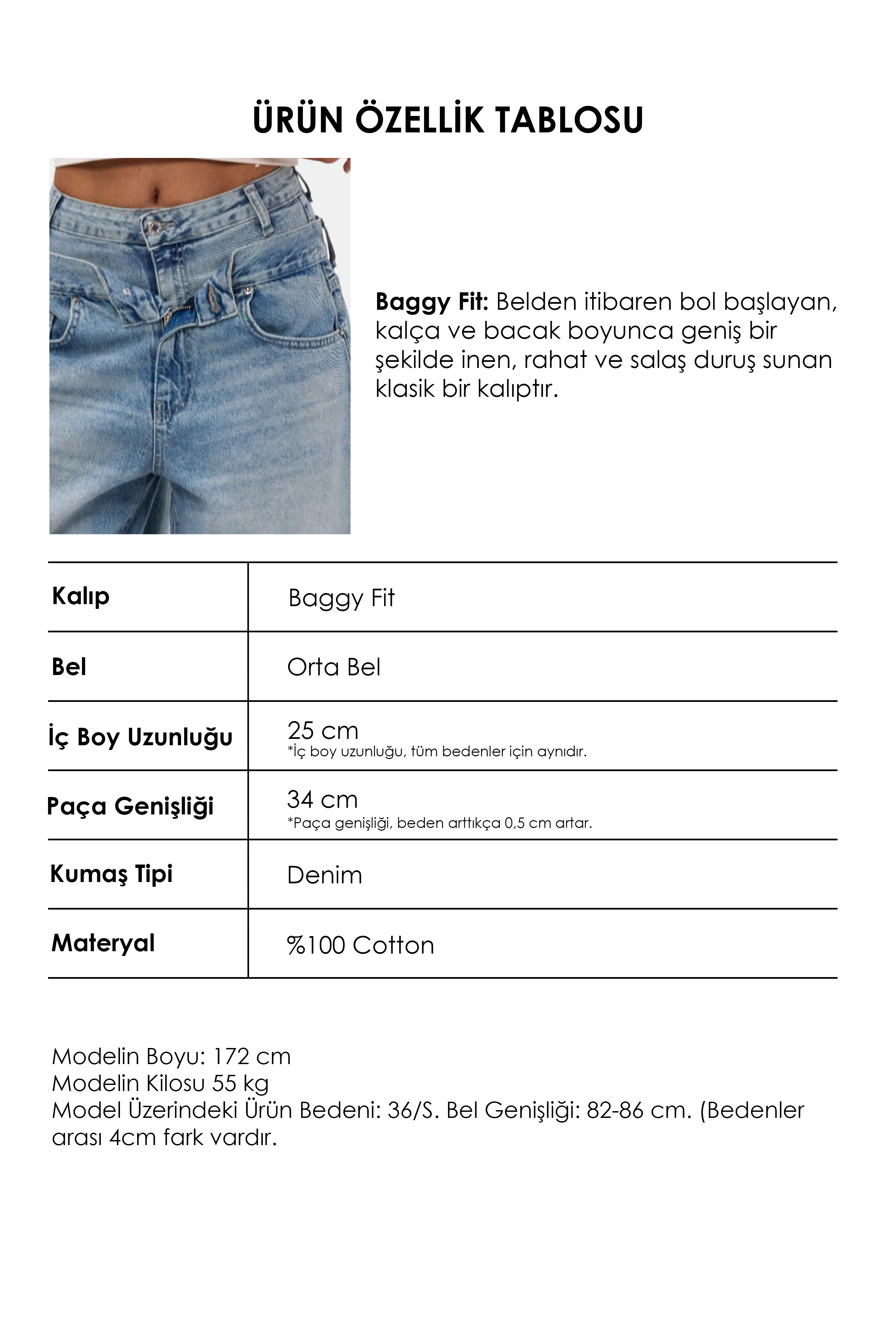 It's Basic Kadın Jean Rengi 4s6-32 Baggy Fit Yüksek Bel Tasarım Denim Bermuda Şort görsel 3
